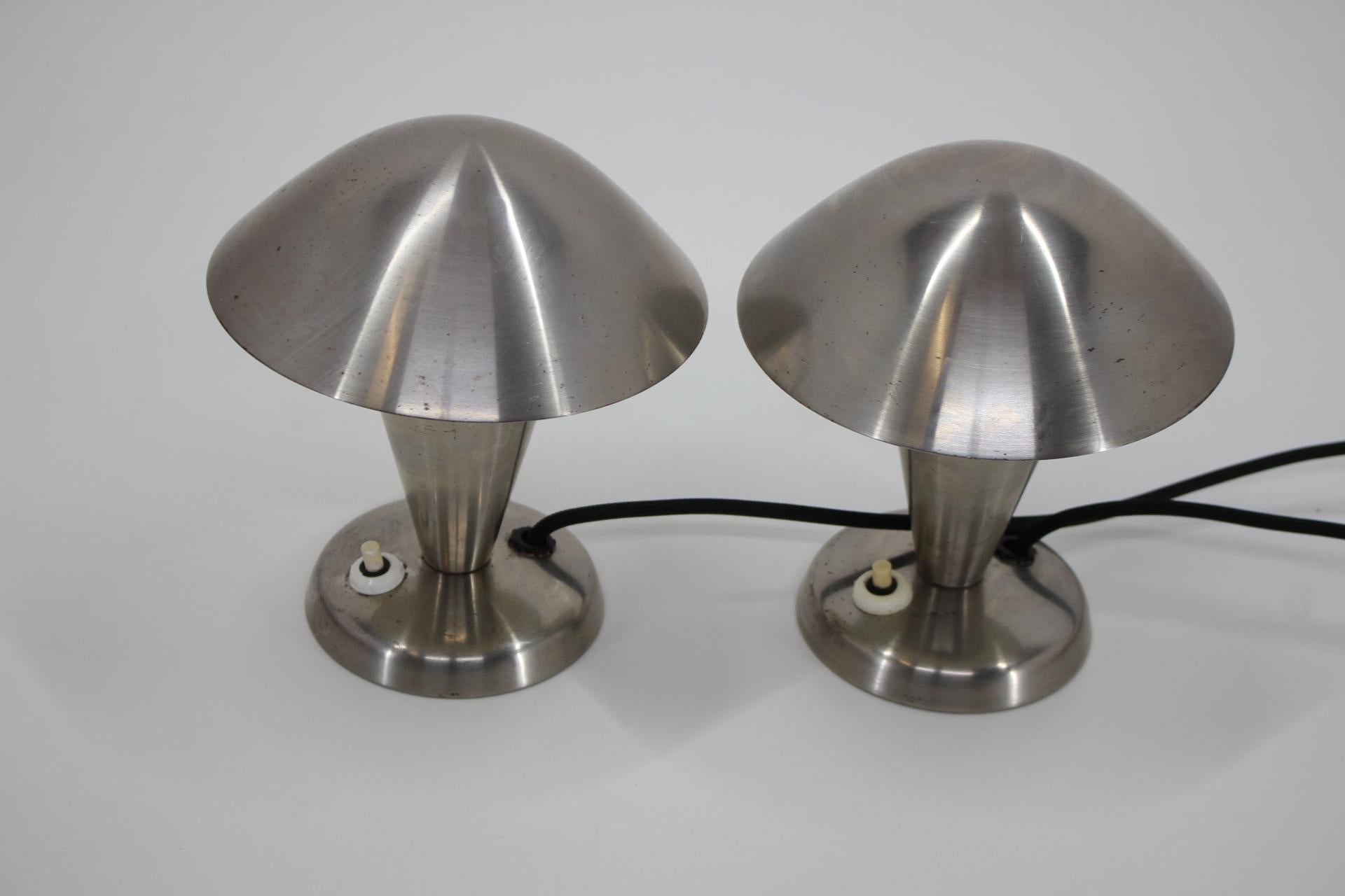 Art Deco 1930s Pair of Chrome Plated Bauhous Lamps, Czechoslovakia For Sale