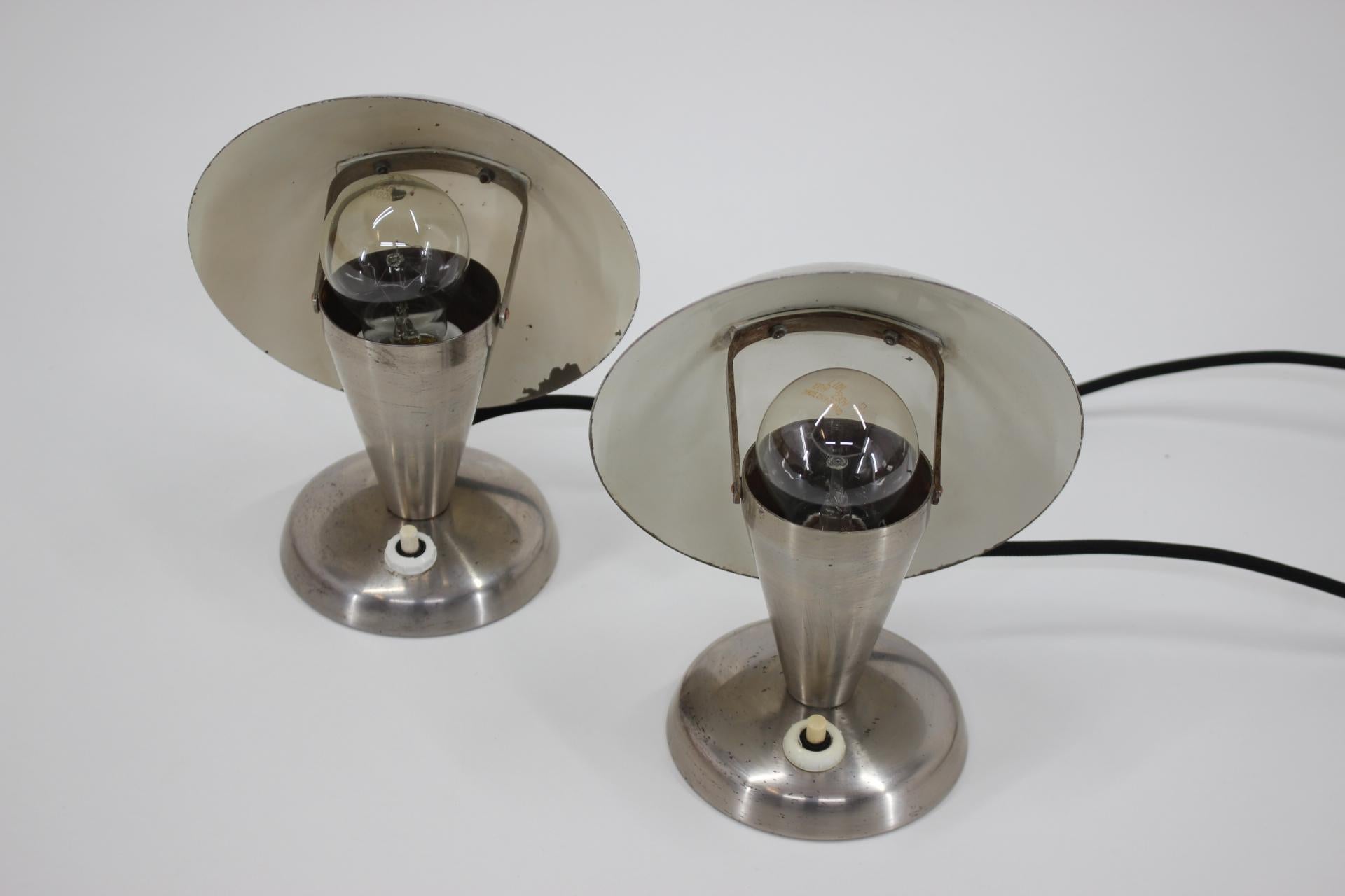 1930s Pair of Chrome Plated Bauhous Lamps, Czechoslovakia In Good Condition For Sale In Praha, CZ