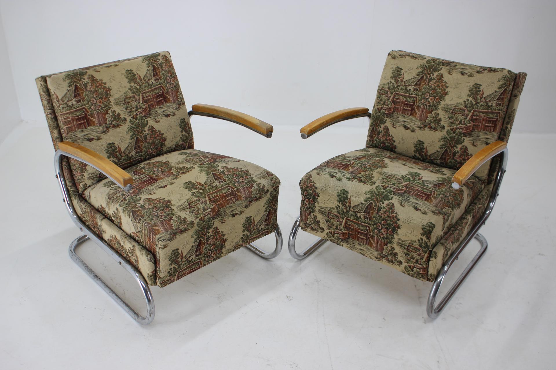 1930s Pair of Chrome Tubular Armchairs Type S 411 by Mücke Melder In Good Condition In Praha, CZ