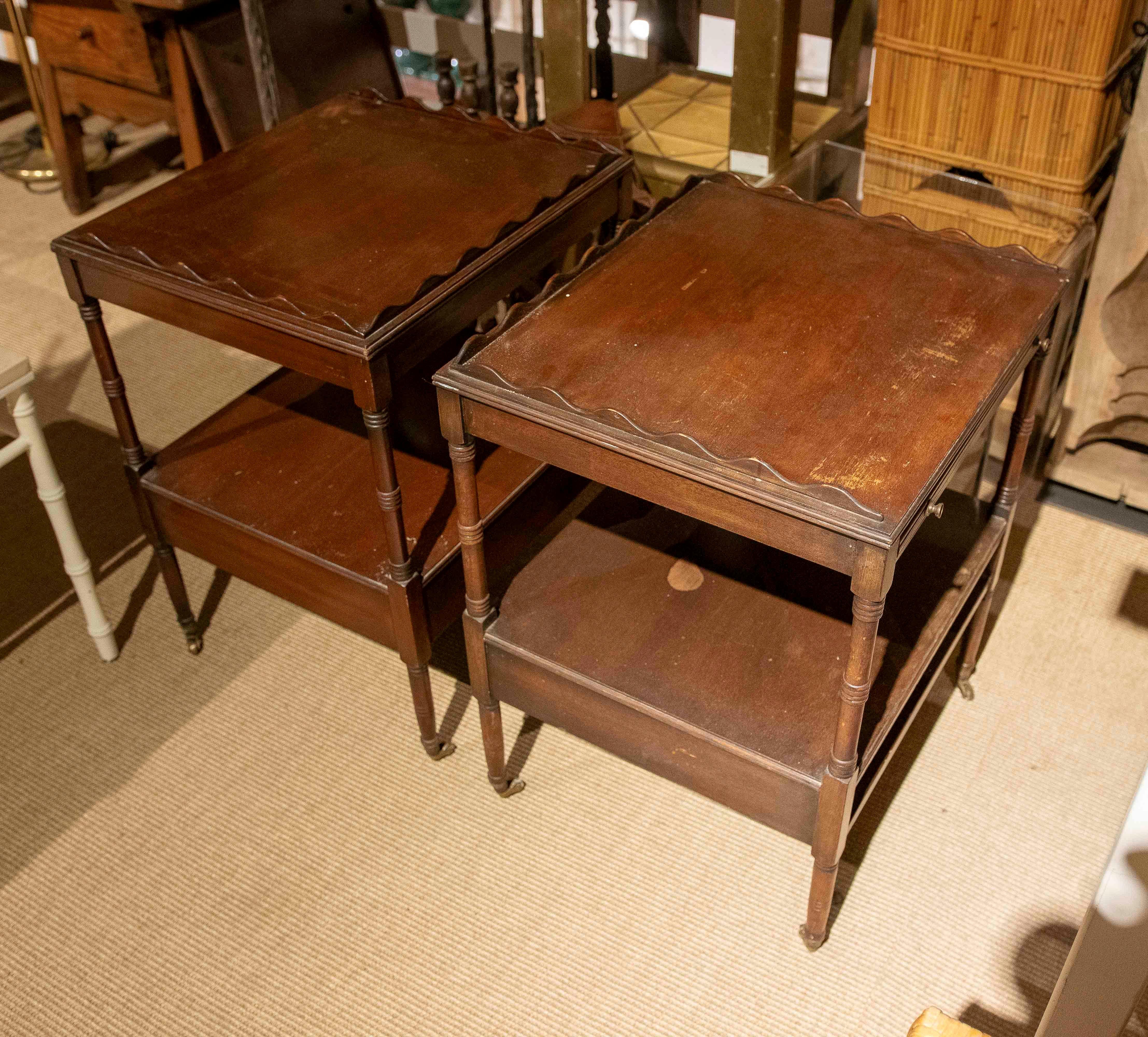 1930s Pair of English Mahogany Office Tables with Bronze Wheels 8