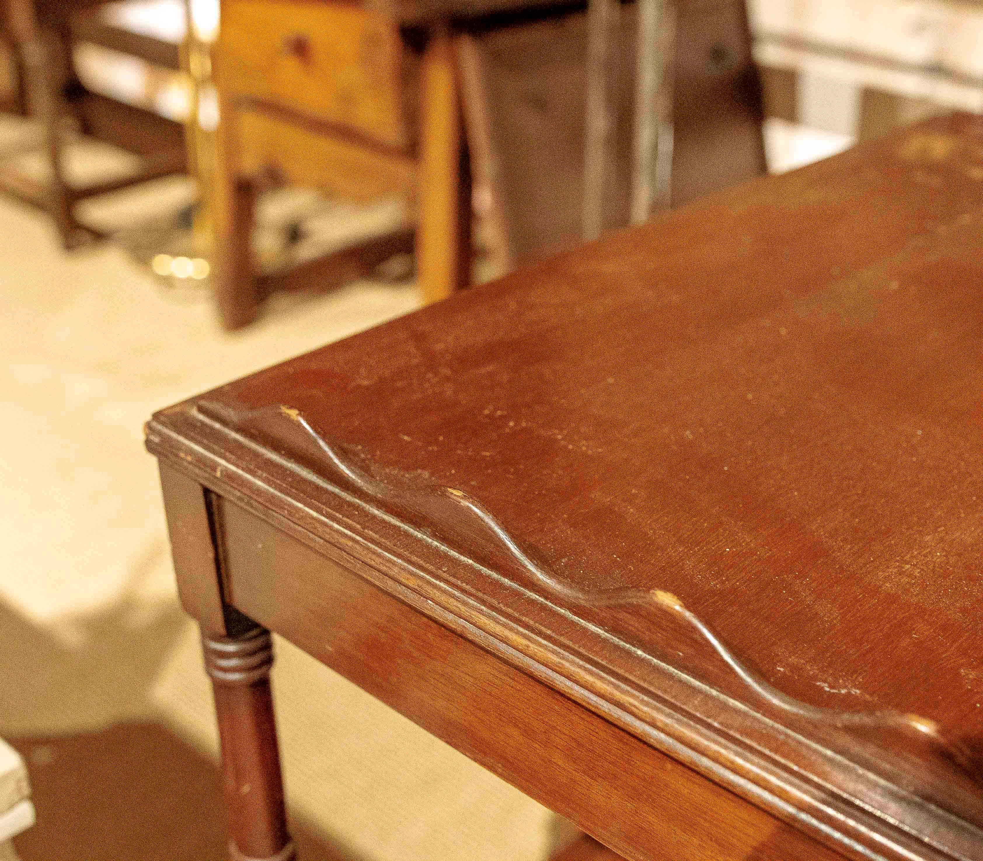 1930s Pair of English Mahogany Office Tables with Bronze Wheels 9
