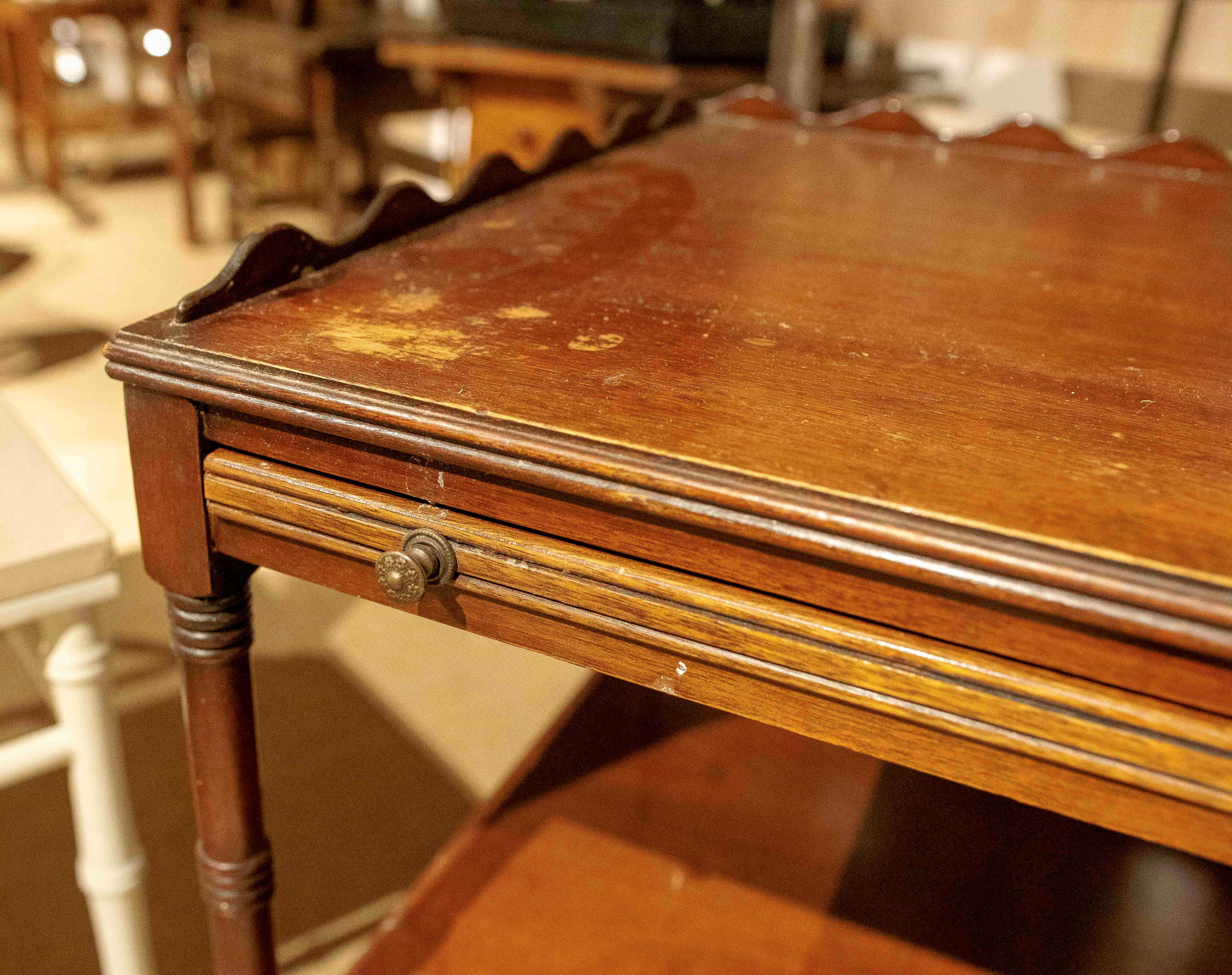 20th Century 1930s Pair of English Mahogany Office Tables with Bronze Wheels