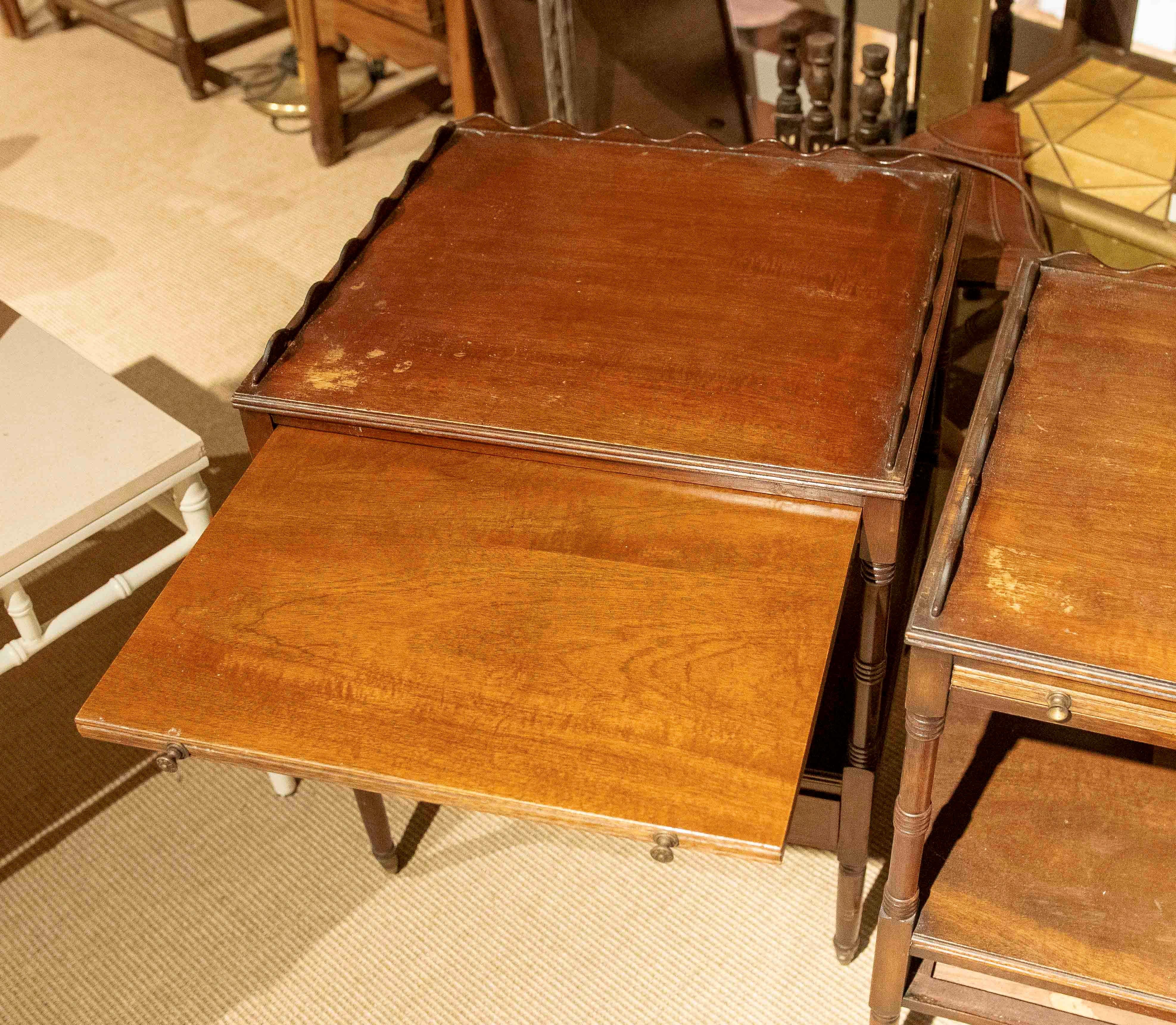 1930s Pair of English Mahogany Office Tables with Bronze Wheels 1