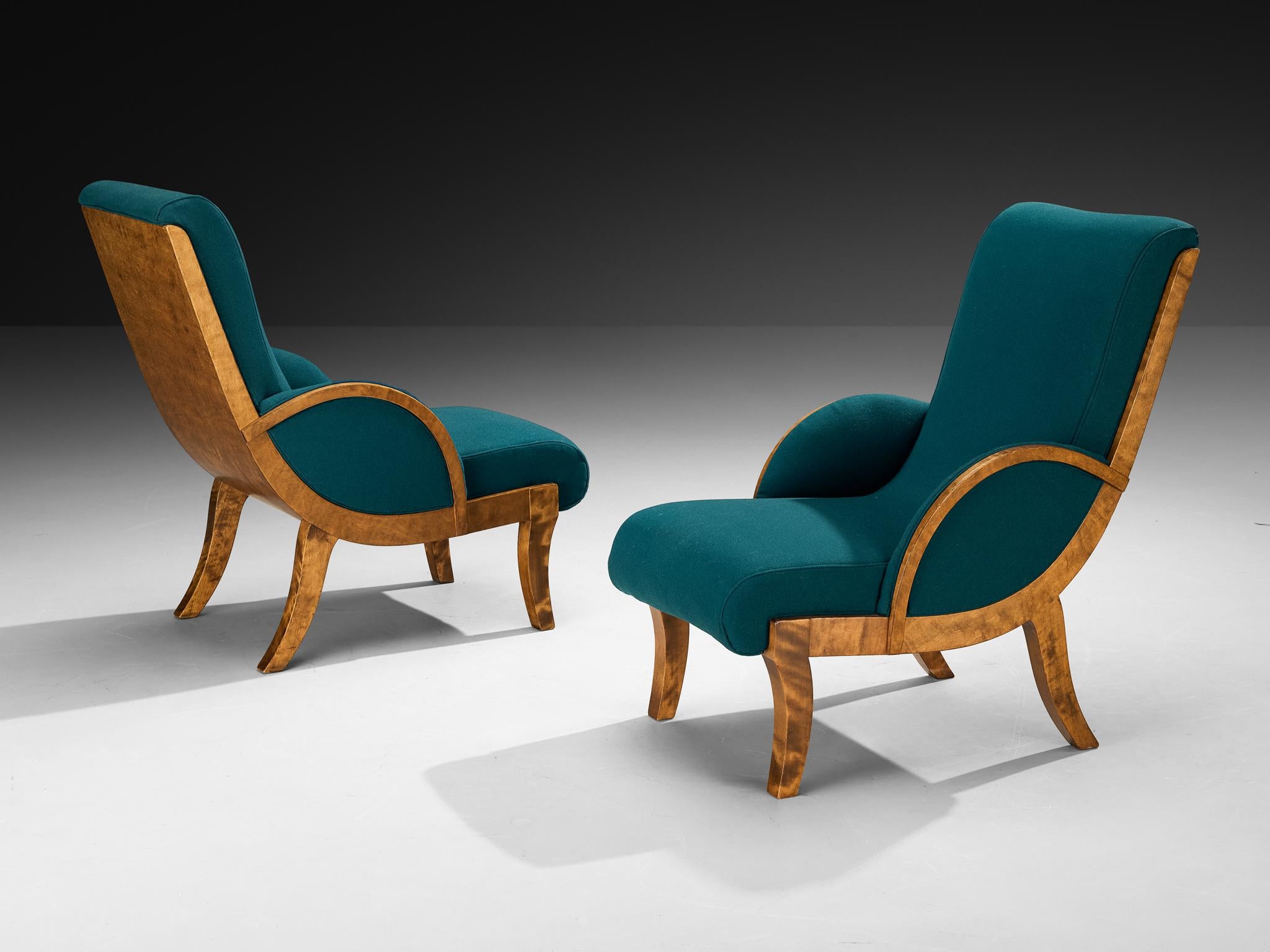 Finlandese Coppia di sedie da salotto finlandesi Art Deco curve in betulla del 1930 in vendita