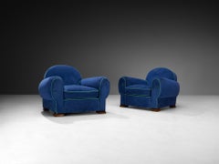 Pareja de sillas de salón art déco francesas de los años 30 con tapicería azul
