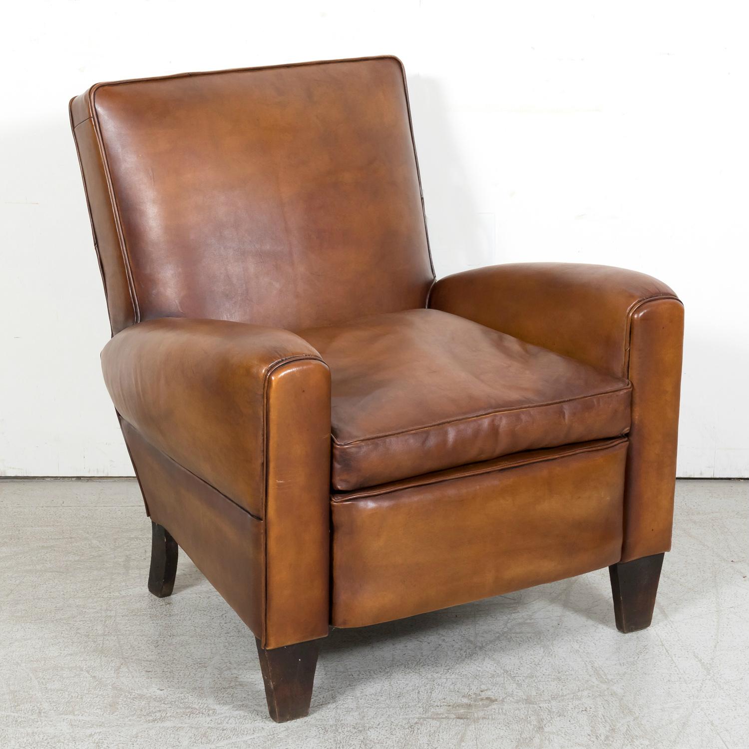 1930s Pair of French Art Deco Period Cognac Leather Club Chairs 8