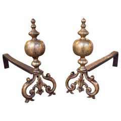 Vintage 1930s Pair of French Bronze Morels and Iron Foot with Ornamental Design