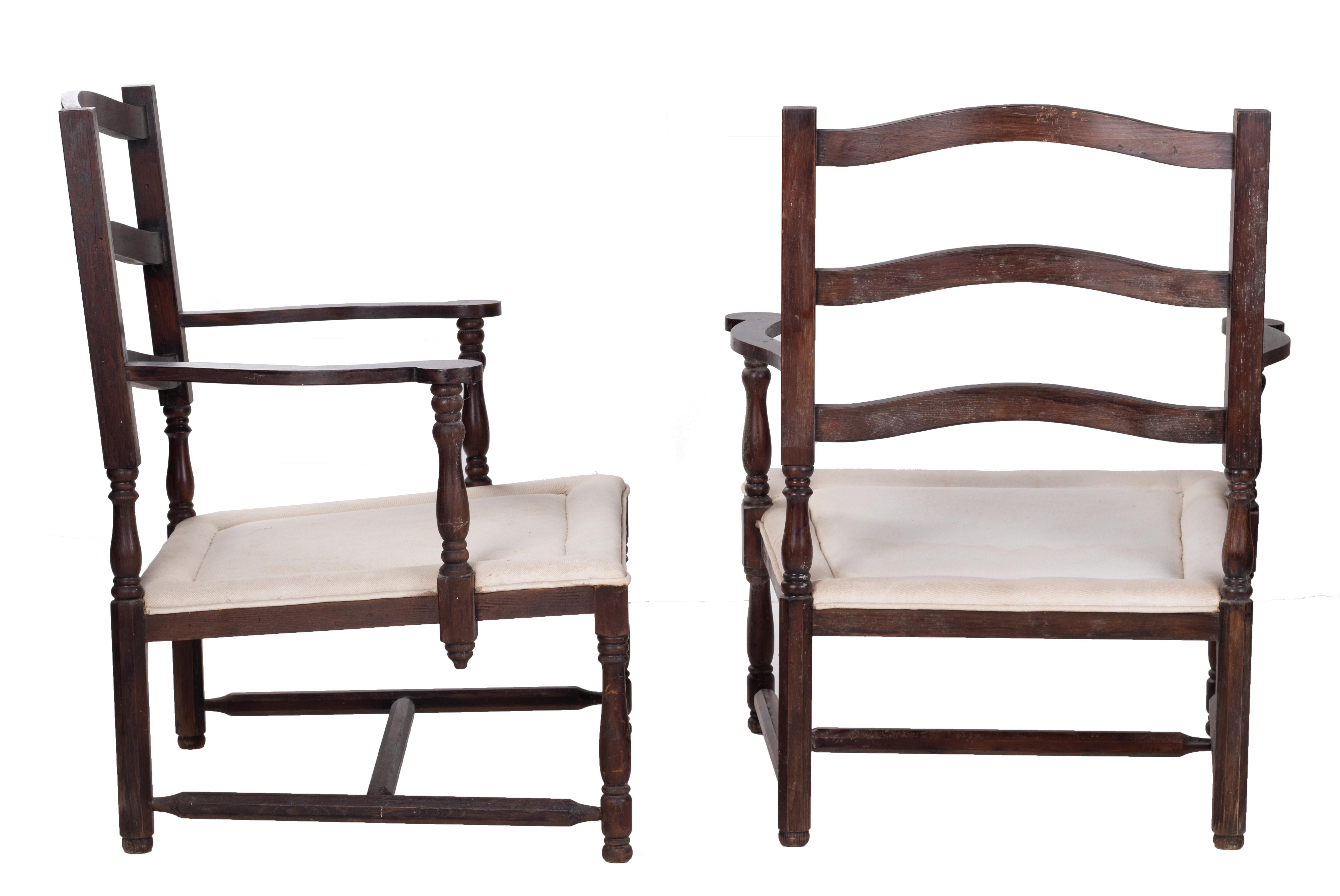 Mid-20th Century 1930s Pair of French Rustic Vintage Wooden Armchairs