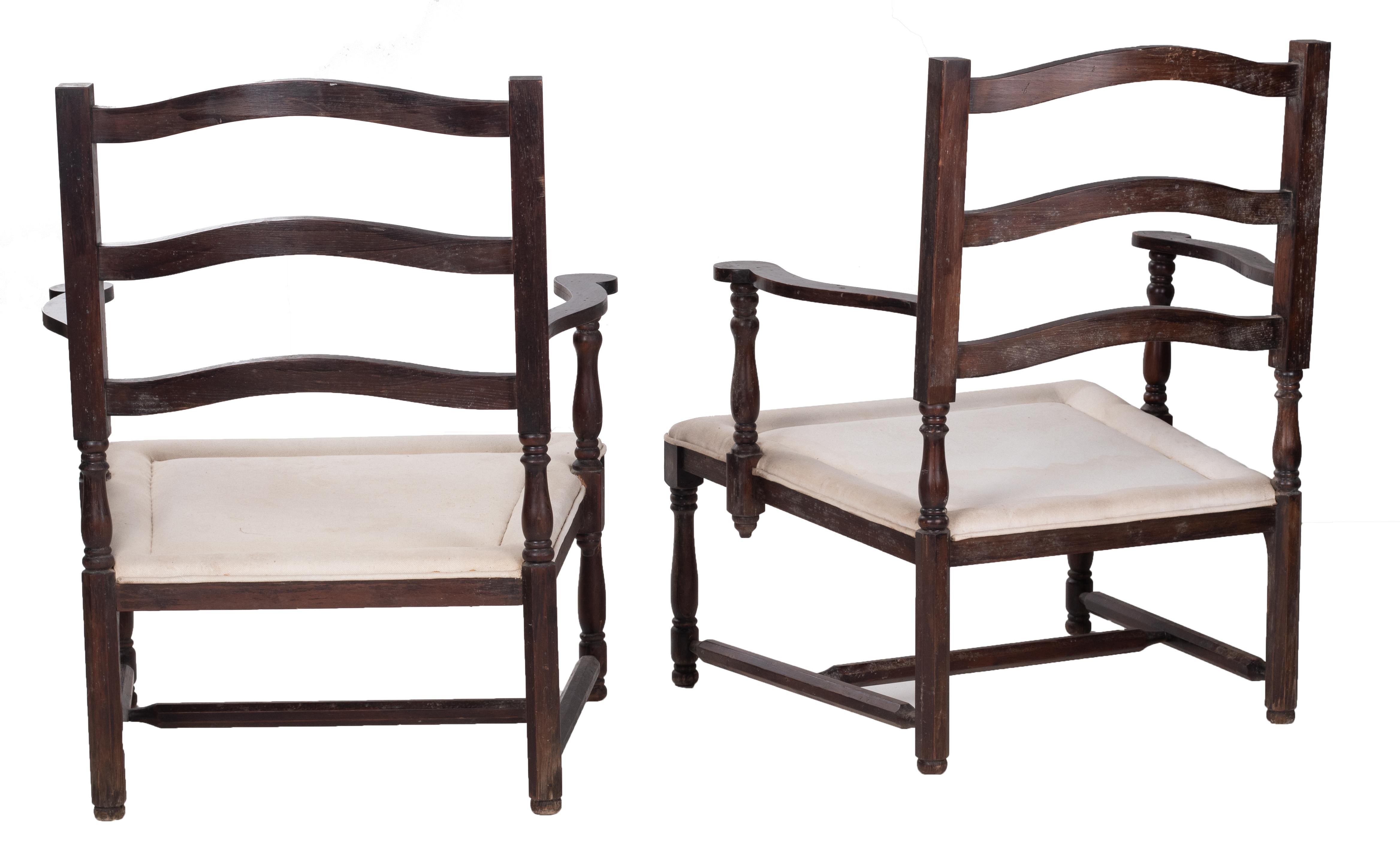 1930s Pair of French Rustic Vintage Wooden Armchairs 1