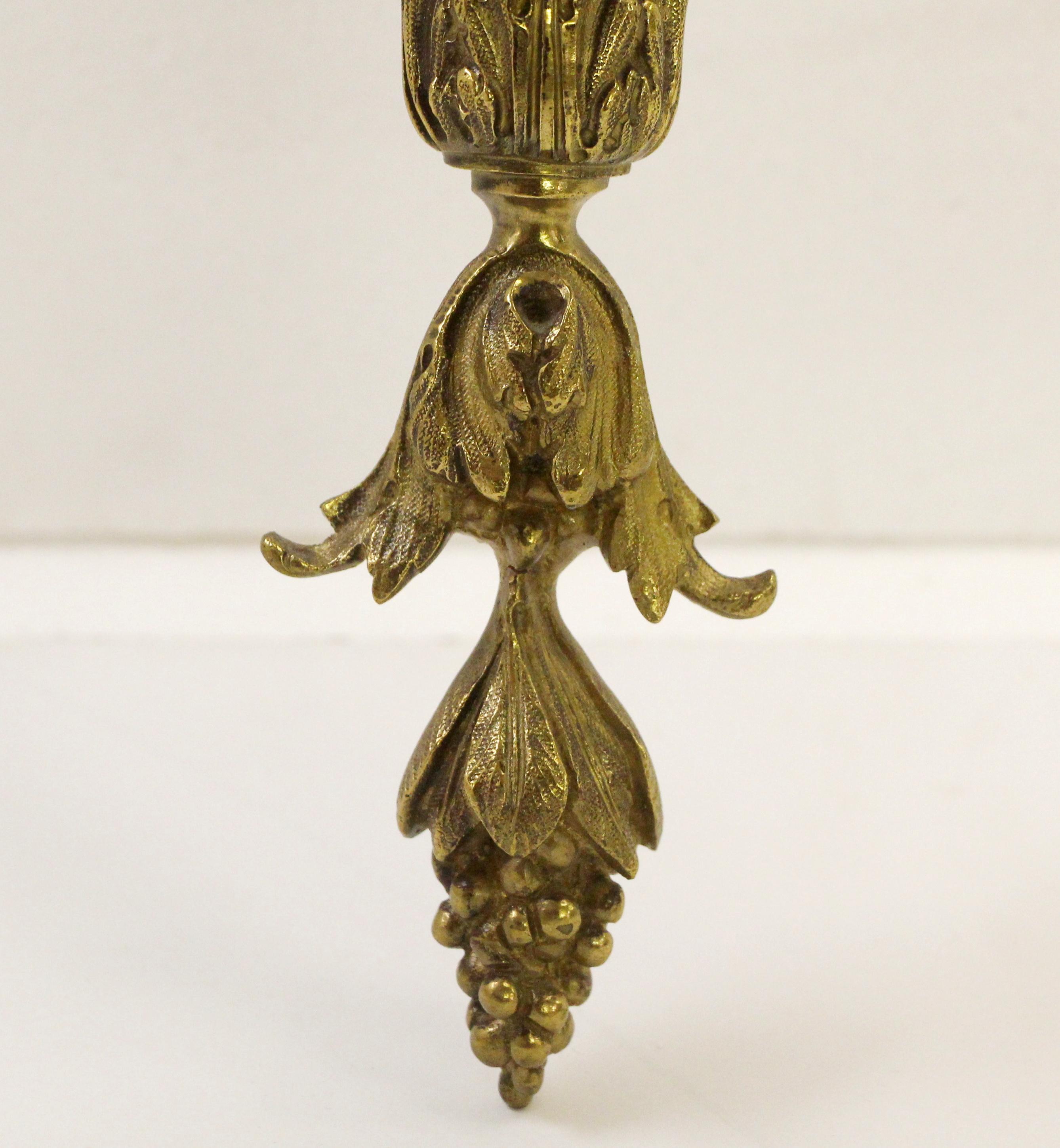 1930s Pair French Torche Brass 3 Arm Sconces Teardrop Crystals For Sale 3