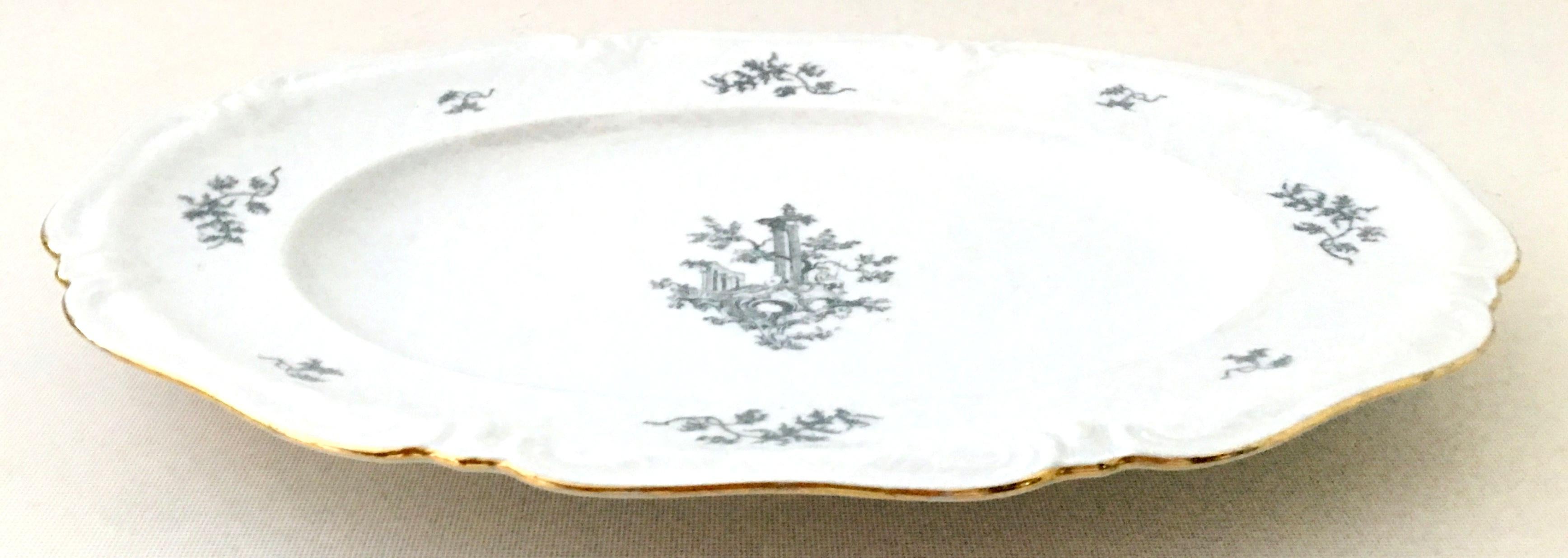 Art Nouveau 1930'S Pair Of German Hand-Painted Porcelain Serving Platter's 