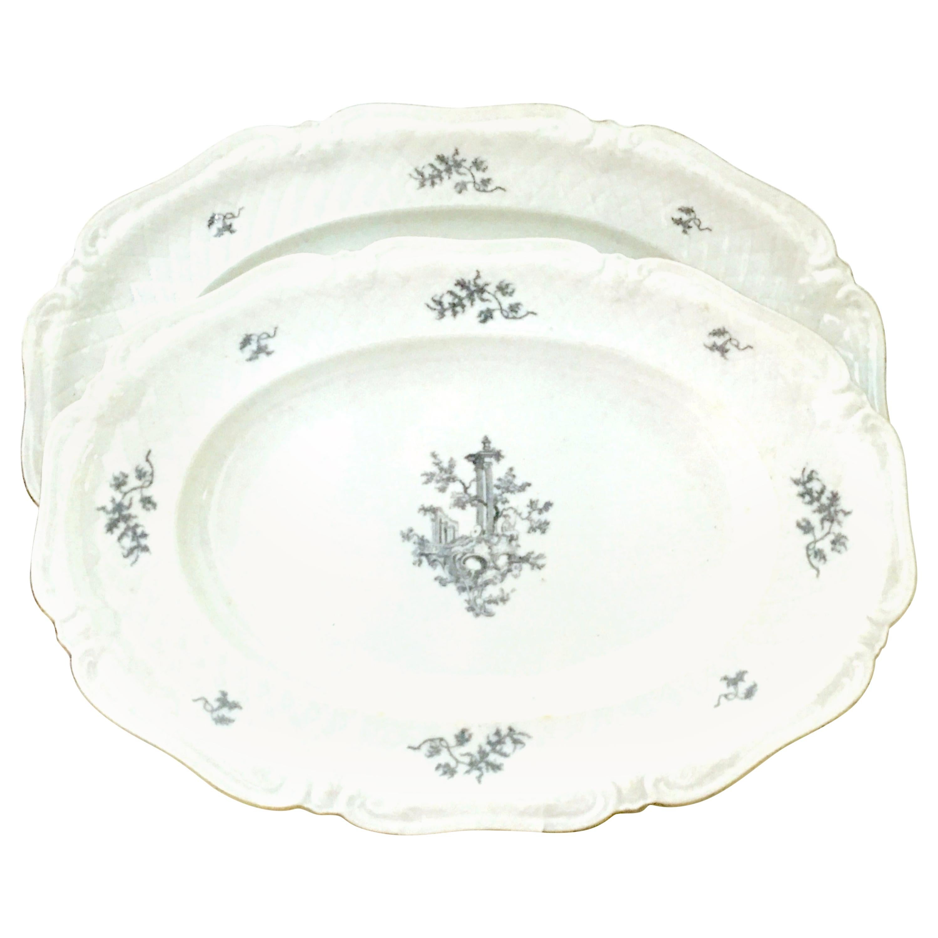 1930s Pair of German Hand Painted Porcelain Serving Platter's "Le Reine" For Sale at 1stDibs