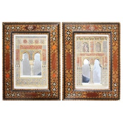 1930s Pair of Granada's Alhambra Palace Framed Stucco Mock-Ups