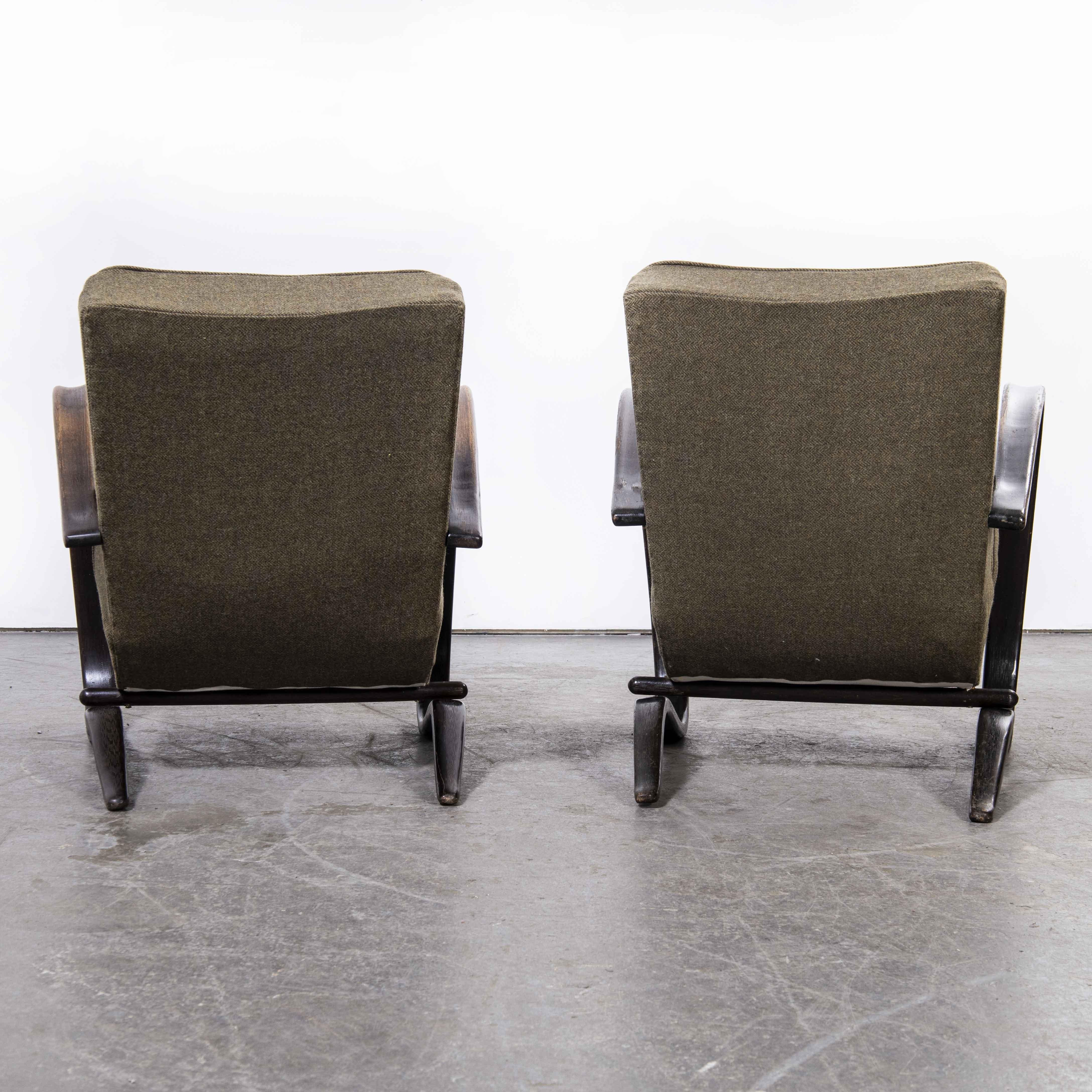 1930’s pair of H269 reupholstered armchairs – Jindrich Halabala

1930’s pair of H269 reupholstered armchairs – Jindrich Halabala. Halabala was a Czech industrial designer, writer, and educator. Halabala was a key force in the development of post