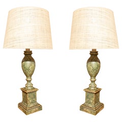 Paire de lampes de table en bois marbré à la main de style classique Greene & Greene des années 1930