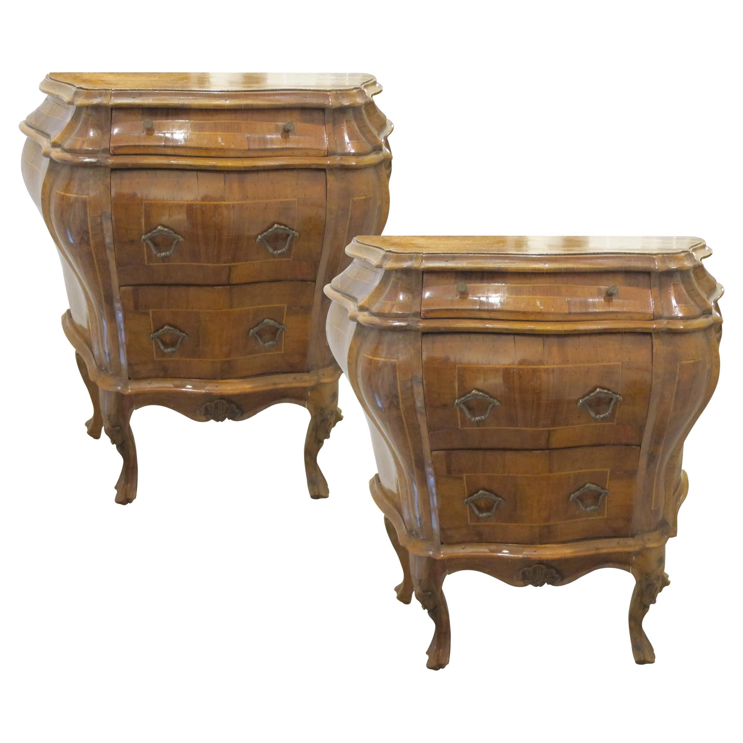 1930s Pair of Italian Bow fronted Bombe Side Tables – Nightstands