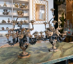 Paar italienische polychrome Kerzenständer aus Holz und Harz aus den 1930er Jahren