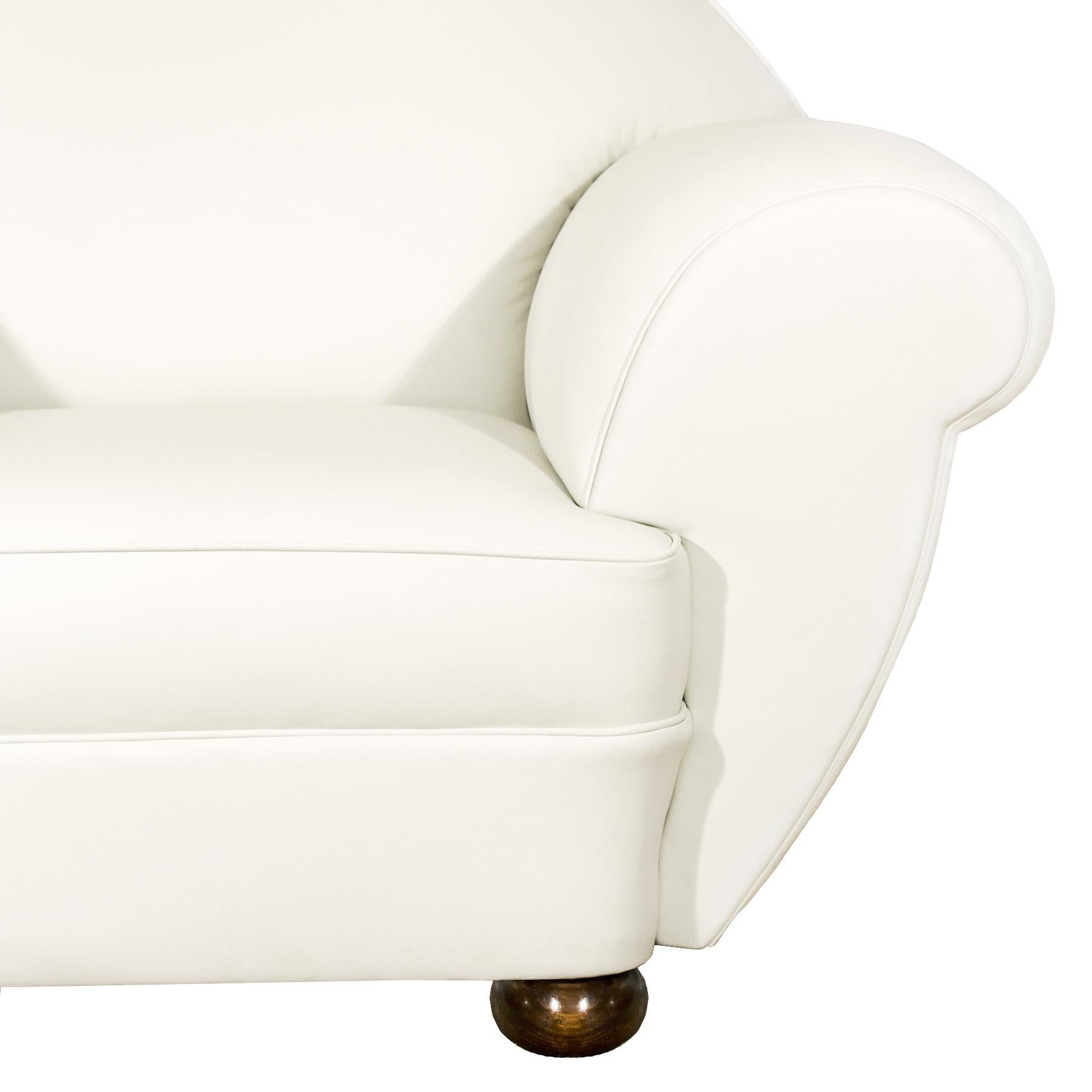 Pair of Large Art Deco Club Armchairs in Ivory Leather - Belgium For Sale 1