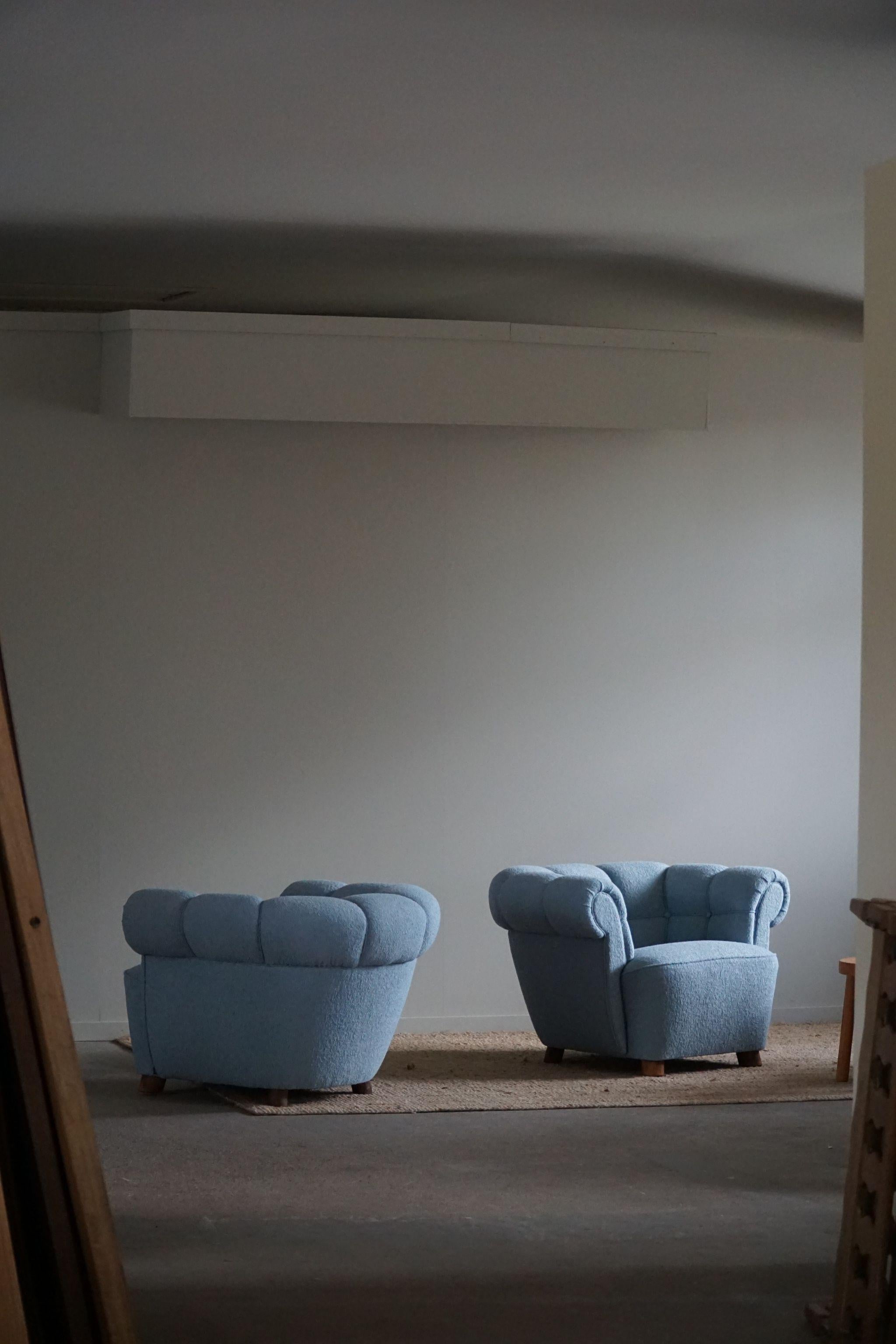 Paire de chaises longues des années 1930, retapissées en bouclé, Art déco, The Modernity Excellent état - En vente à Odense, DK