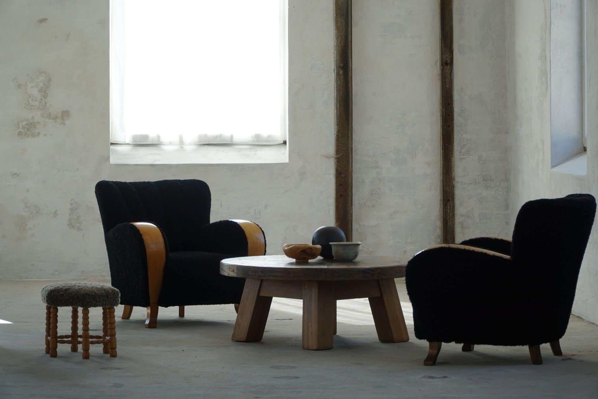 Paire de chaises longues des années 1930, tapissées de laine d'agneau, Art déco, Swedsih Modern en vente 8