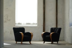 1930s Pair of Lounge Chairs, Upholstered in Lambswool, Art Deco, Swedsih Modern