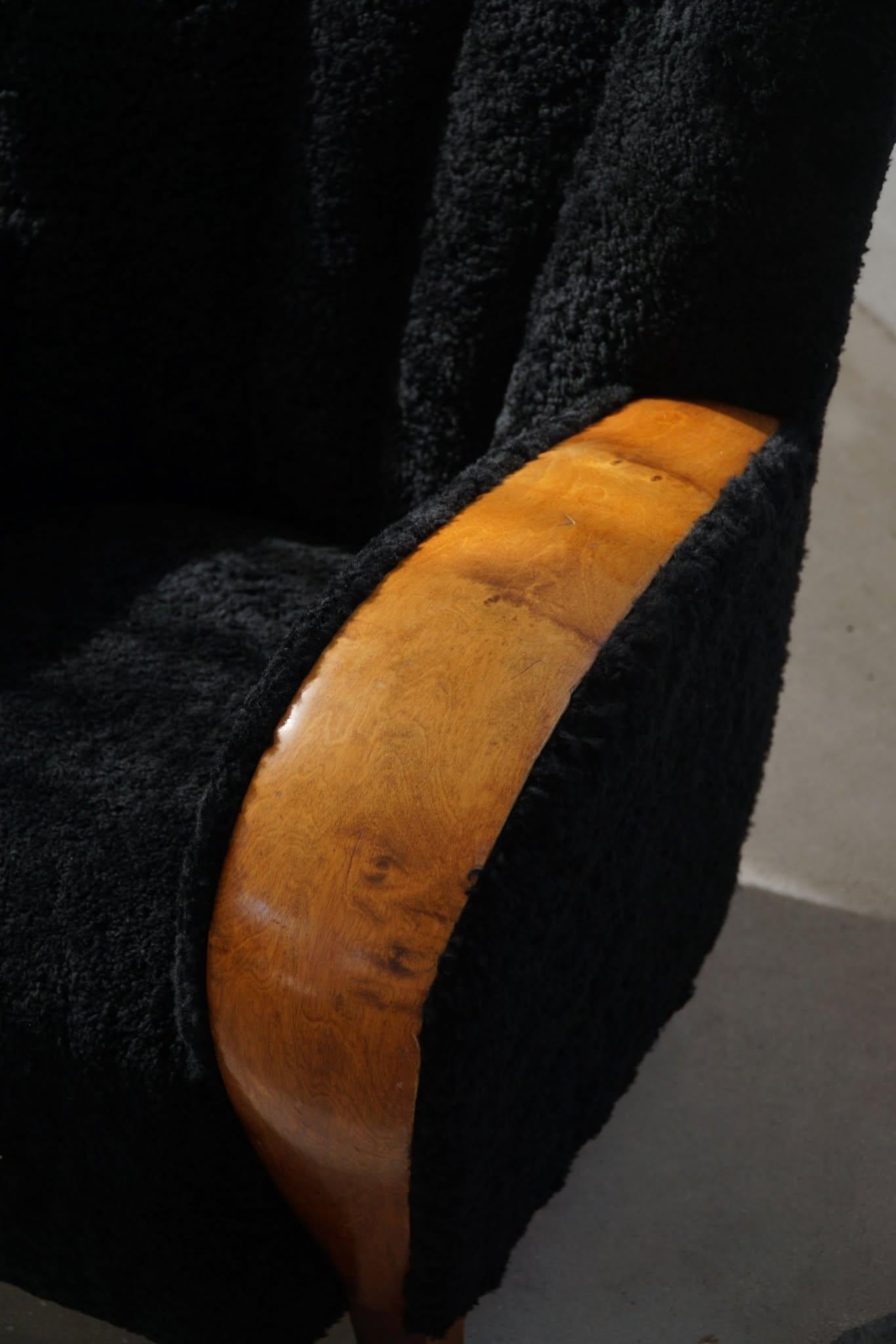Paire de chaises longues des années 1930, tapissées de laine d'agneau, Art déco, Swedsih Modern en vente 12
