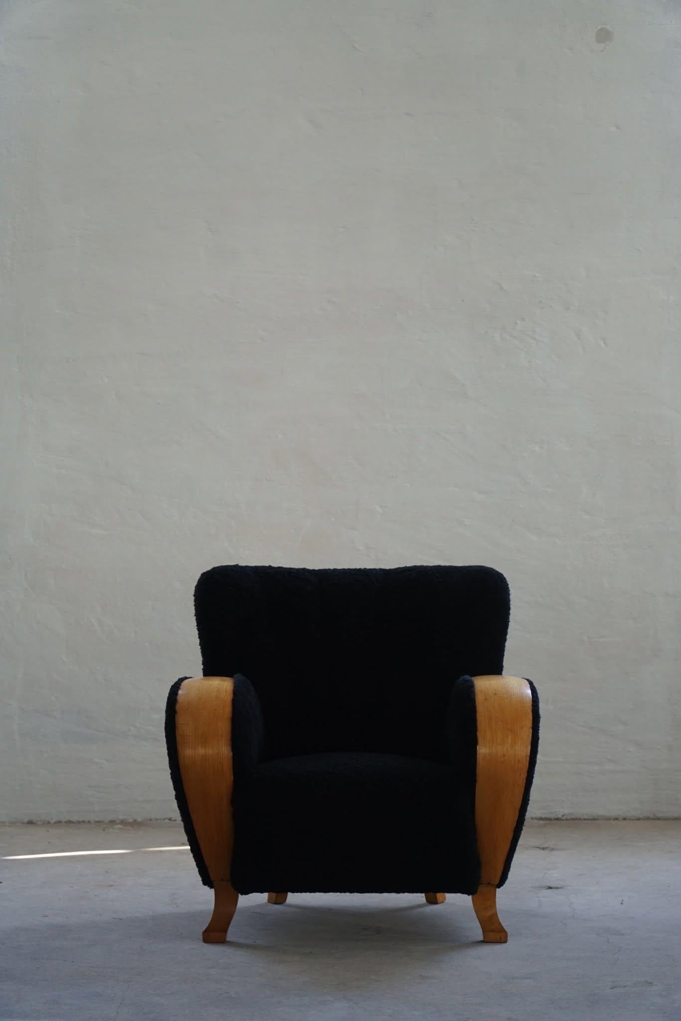 Paire de chaises longues des années 1930, tapissées de laine d'agneau, Art déco, Swedsih Modern en vente 1