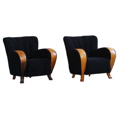 1930er Jahre Paar Loungesessel, gepolstert mit Lambswool, Art Deco, Swedsih Modern
