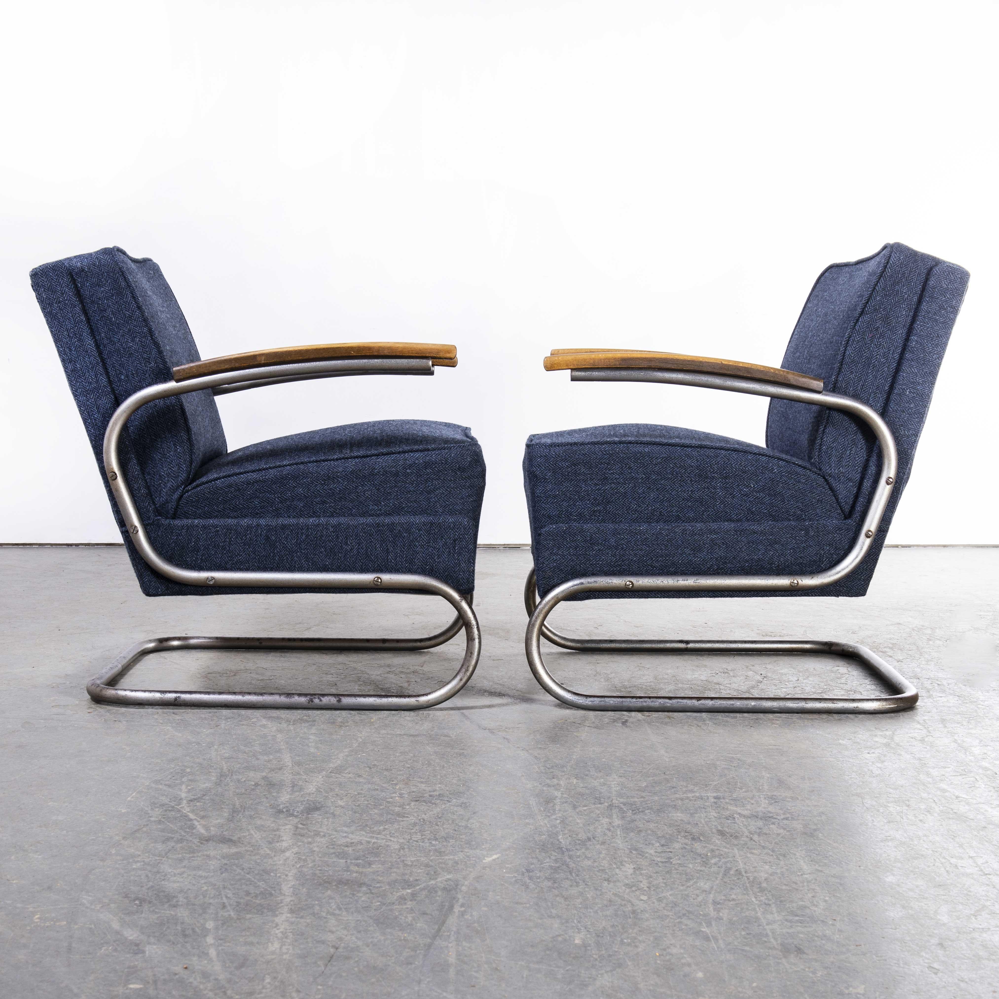 1930er Jahre, Paar Original-Sessel von Mucke Melder, vollständig restauriert, 'Blau Fleck' im Angebot 4