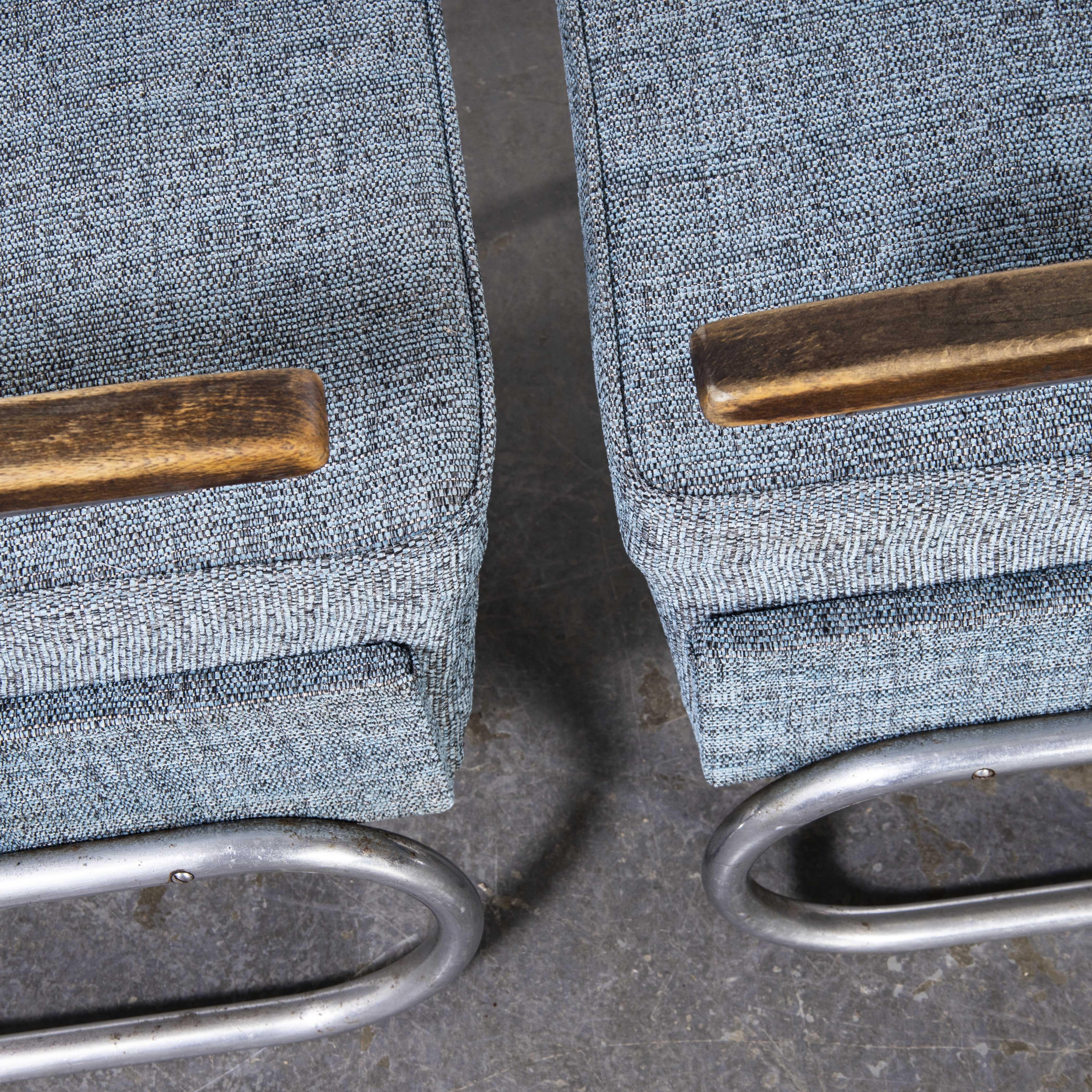 1930er Jahre, Paar Original-Sessel von Mucke Melder, komplett restauriert, „Blau Fleck“ im Angebot 5