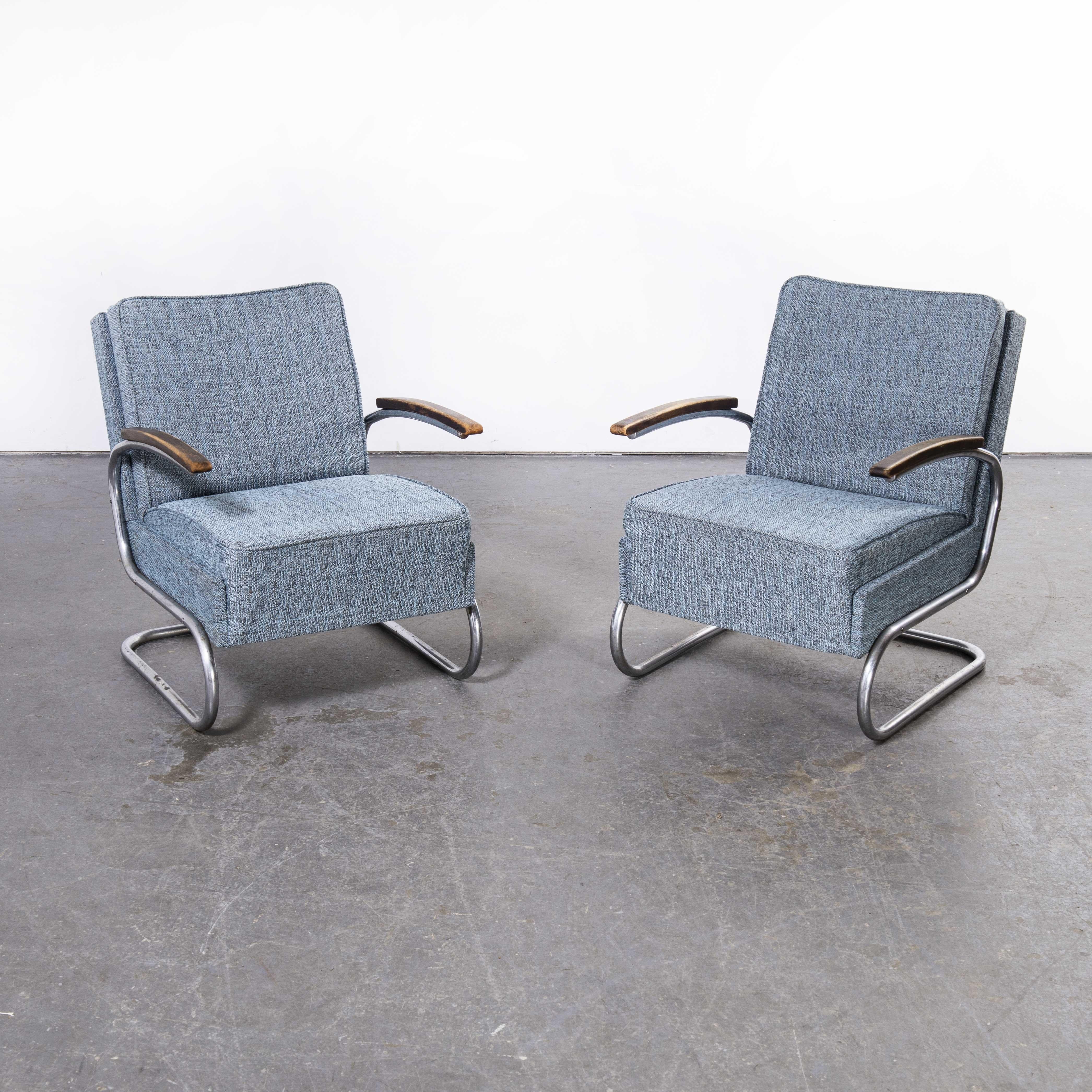 1930's Pair of Mucke Melder Original Armchairs, Fully Restored 'Blue Fleck' For Sale 2