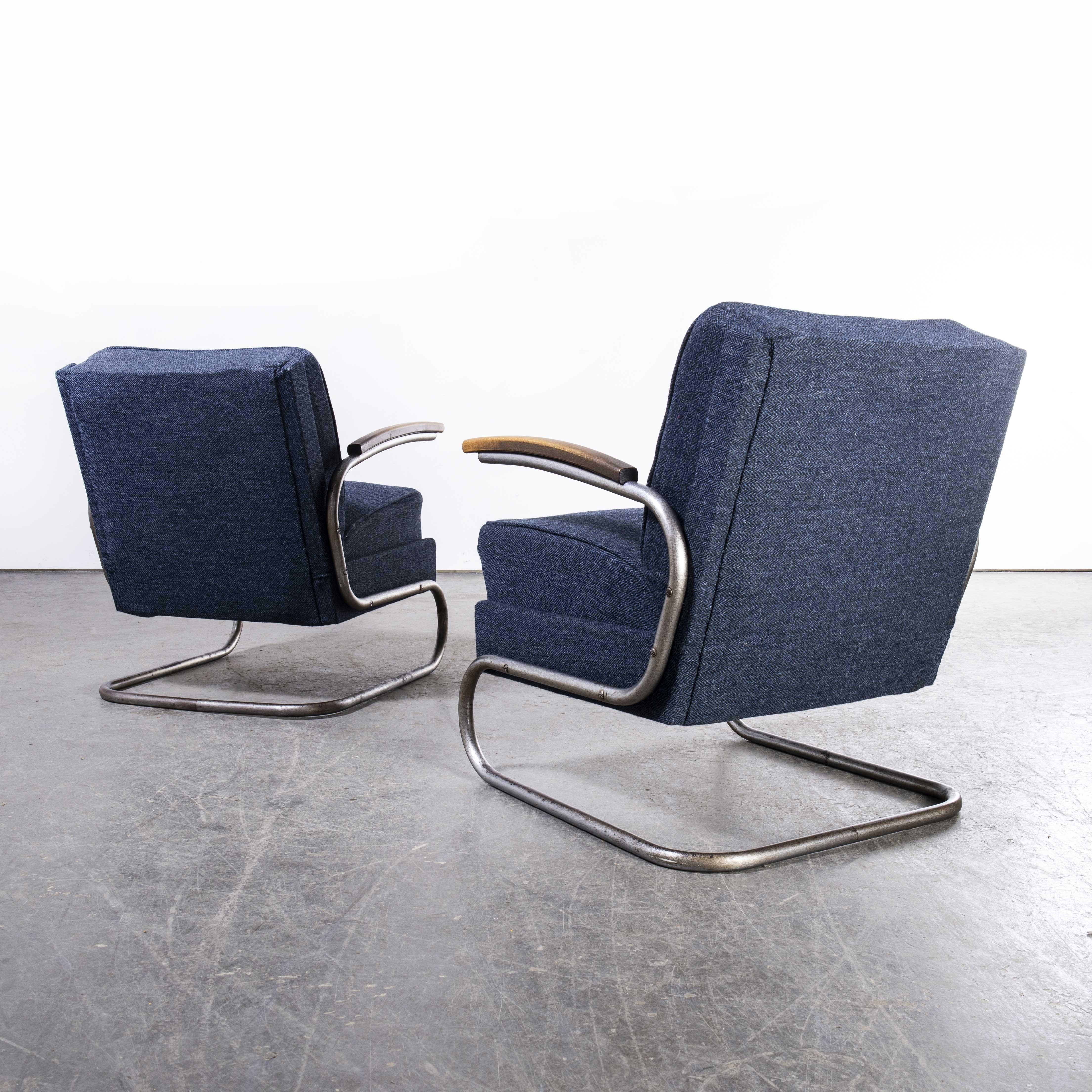 1930er Jahre, Paar Original-Sessel von Mucke Melder, vollständig restauriert, 'Blau Fleck' im Angebot 2