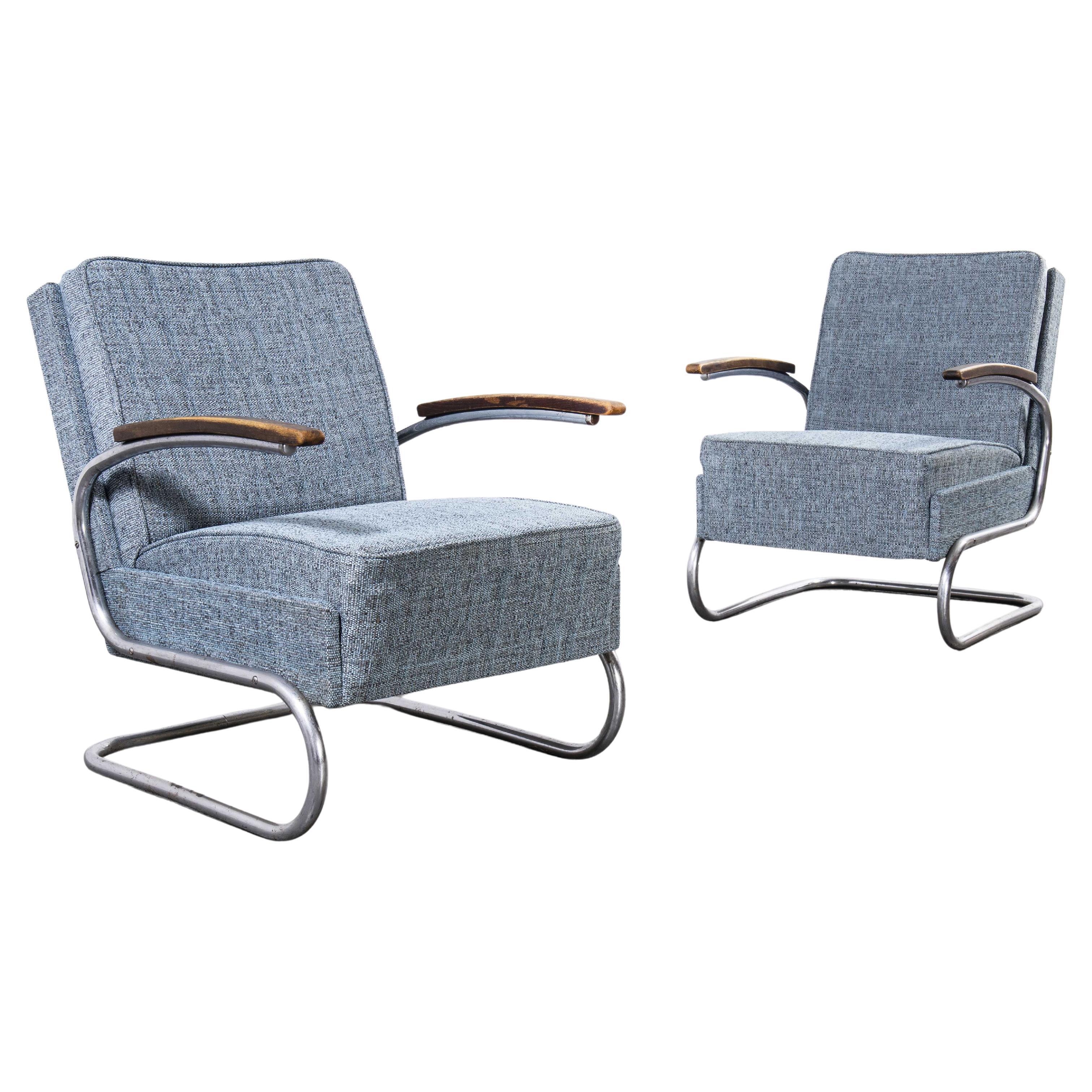 1930er Jahre, Paar Original-Sessel von Mucke Melder, komplett restauriert, „Blau Fleck“
