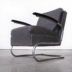 1930's Pair of Mucke Melder Original Armchairs, Fully Restored Grey Herringbon