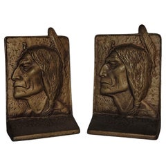 1930's Pair of Native American Chief Brass Bookends