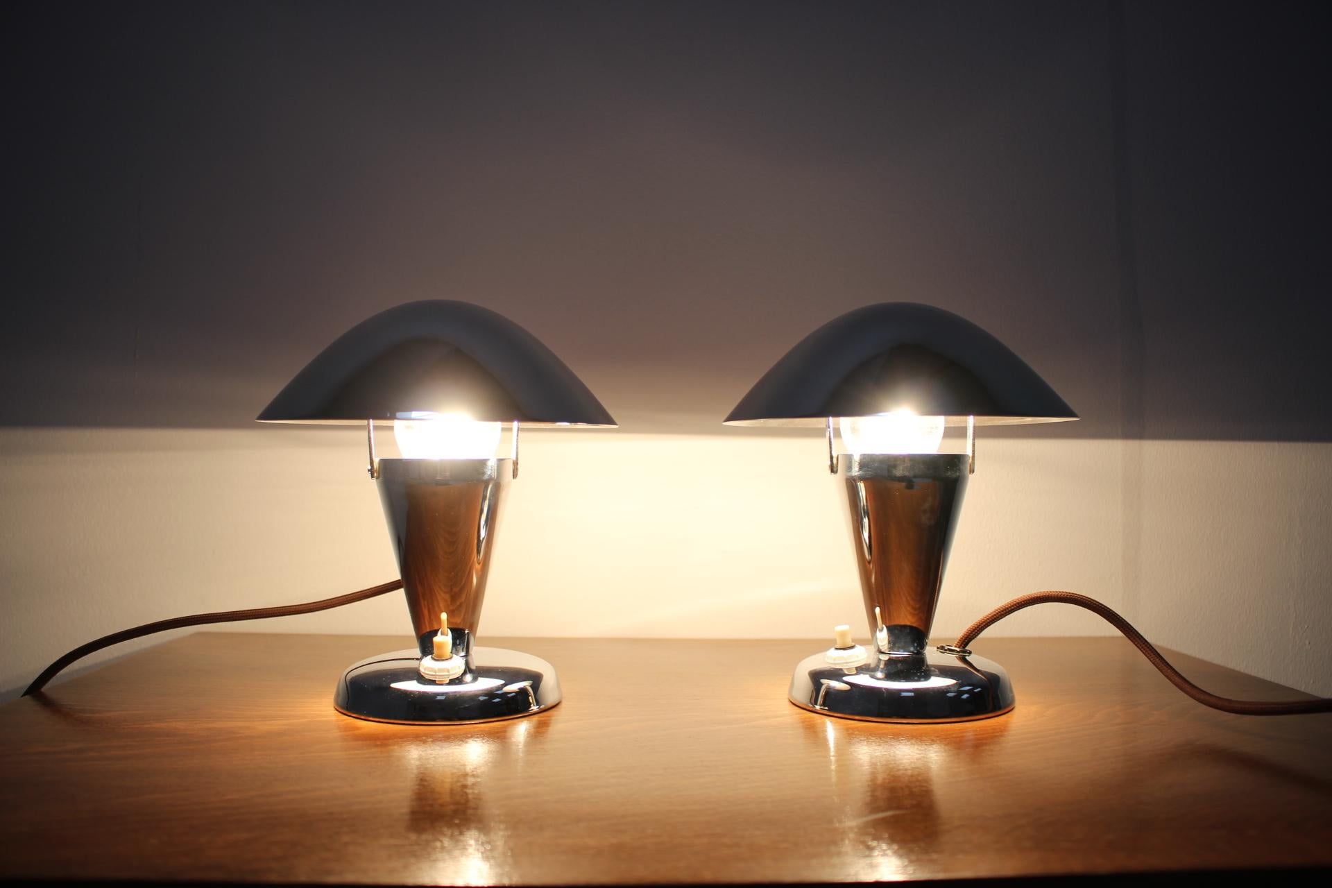 1930s Pair of Newly Chromed Lamps, Czechoslovakia For Sale 4