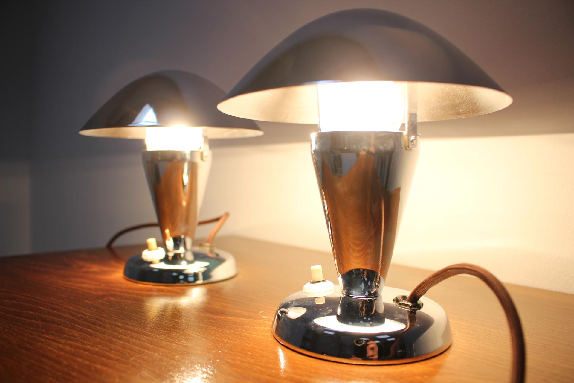 1930s Pair of Newly Chromed Lamps, Czechoslovakia For Sale 5