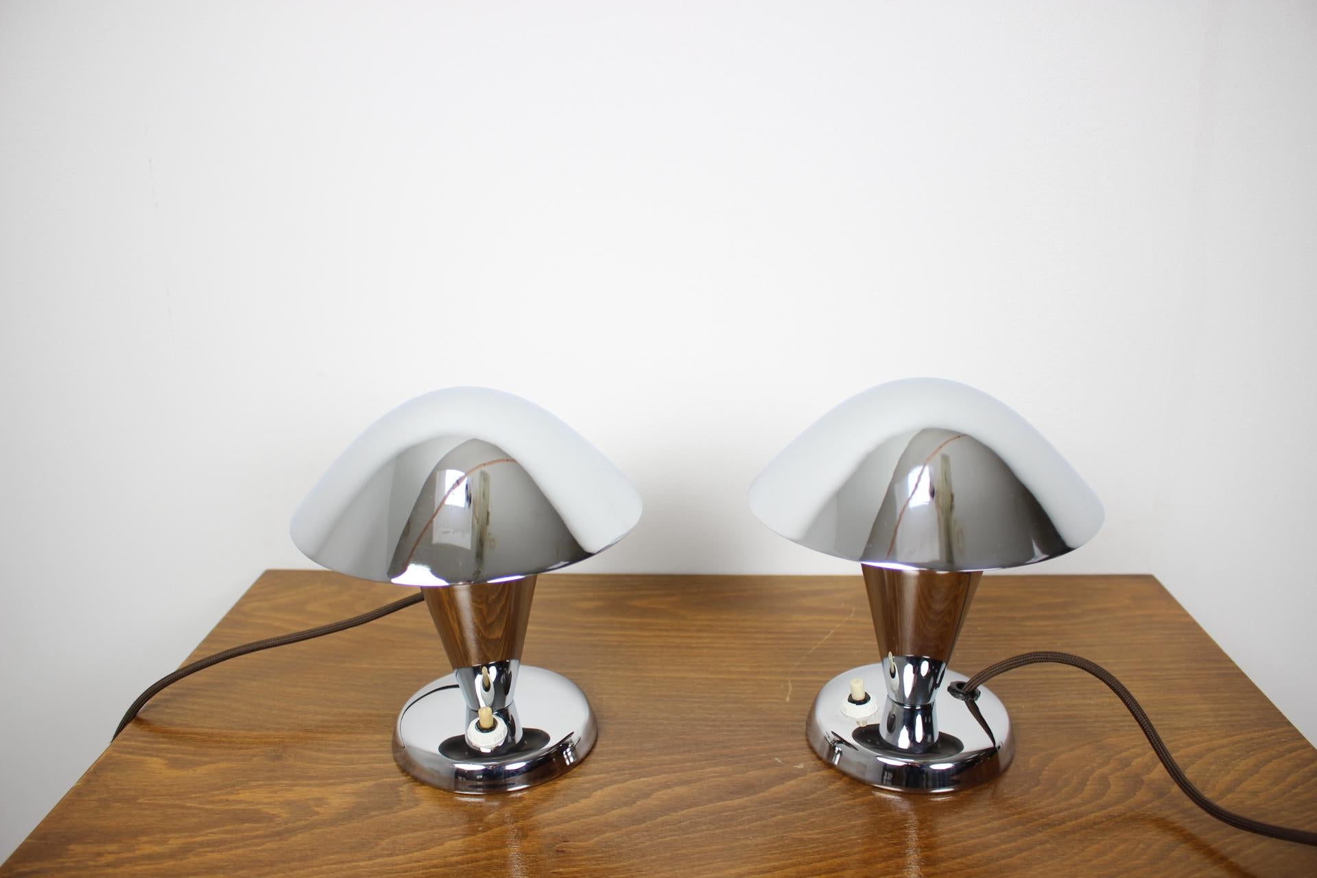 1930s Pair of Newly Chromed Lamps, Czechoslovakia For Sale 6