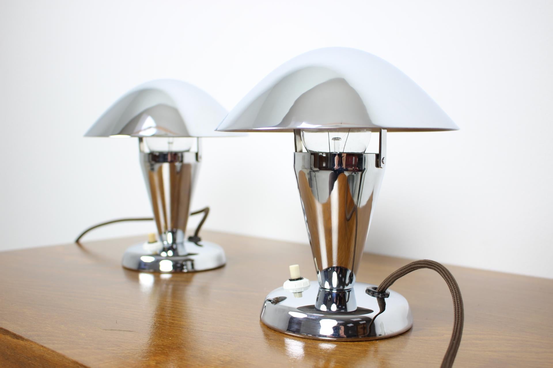 1930s Pair of Newly Chromed Lamps, Czechoslovakia For Sale 7