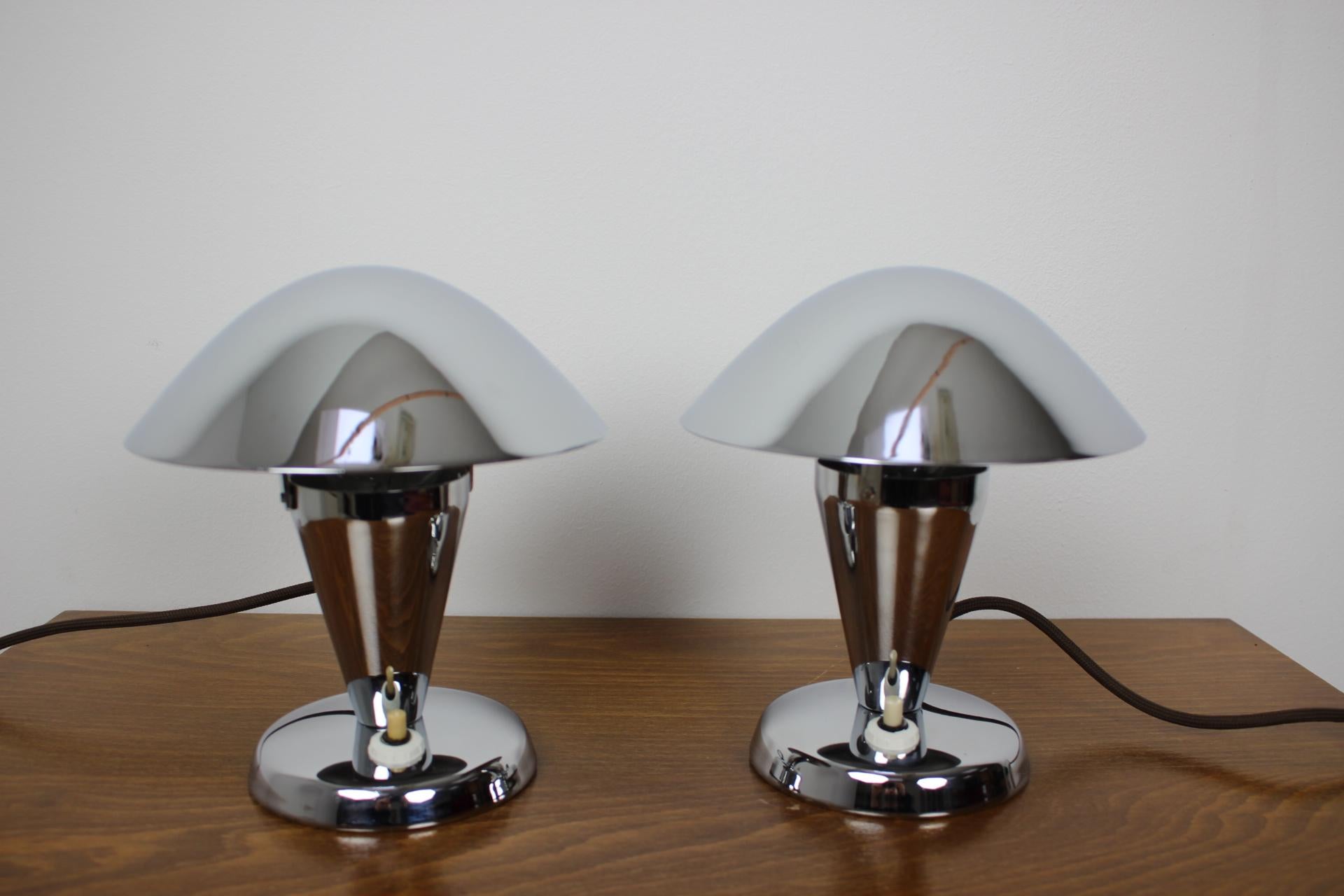 Art Deco 1930s Pair of Newly Chromed Lamps, Czechoslovakia For Sale