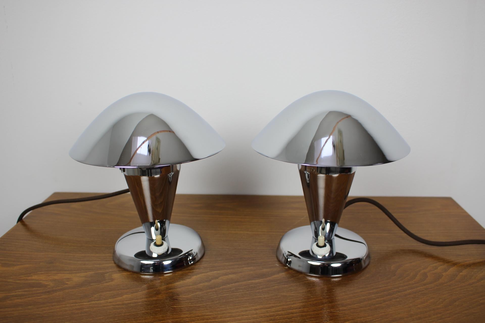 1930s Pair of Newly Chromed Lamps, Czechoslovakia In Good Condition For Sale In Praha, CZ