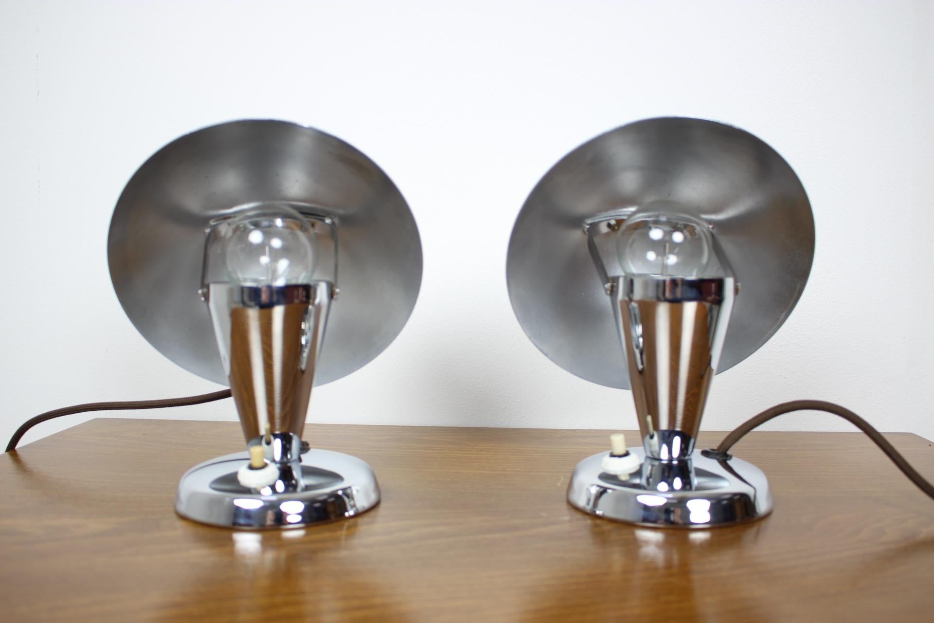 Metal 1930s Pair of Newly Chromed Lamps, Czechoslovakia For Sale