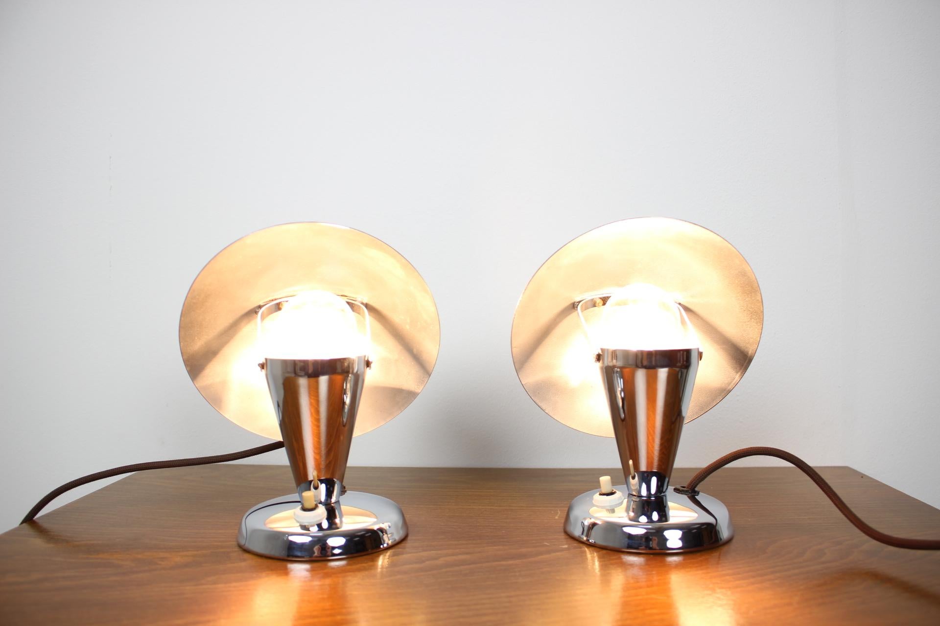 1930s Pair of Newly Chromed Lamps, Czechoslovakia For Sale 1
