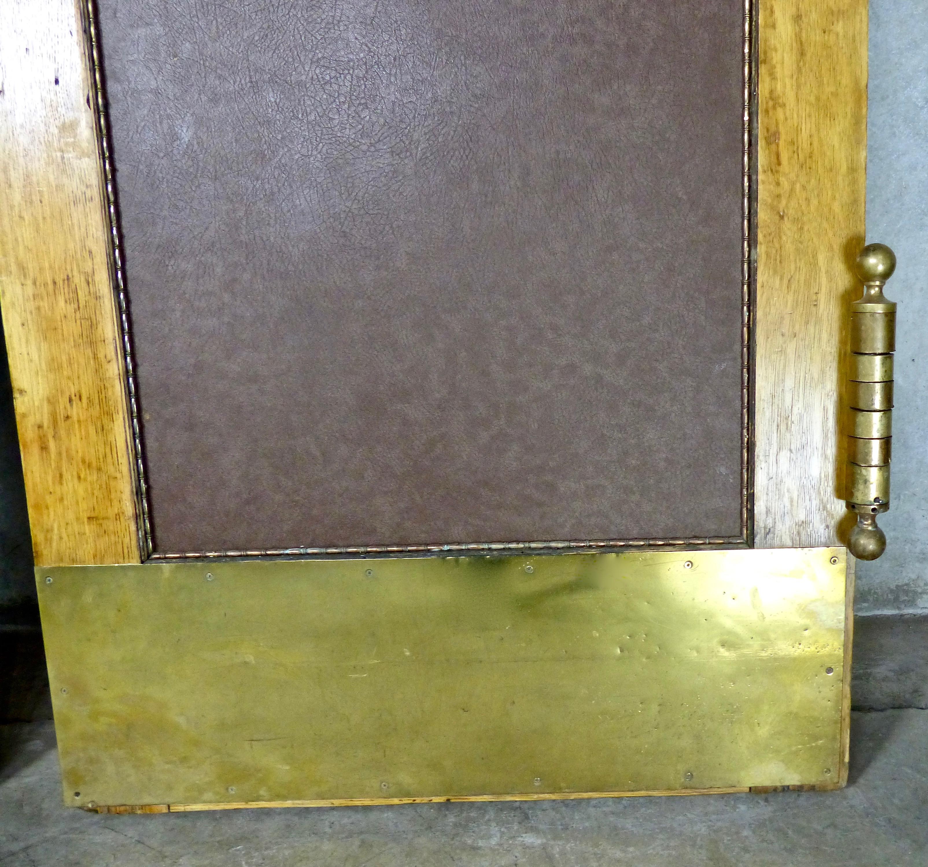 North American 1930s Pair of Oak Swing Doors with Original Brass Hardware