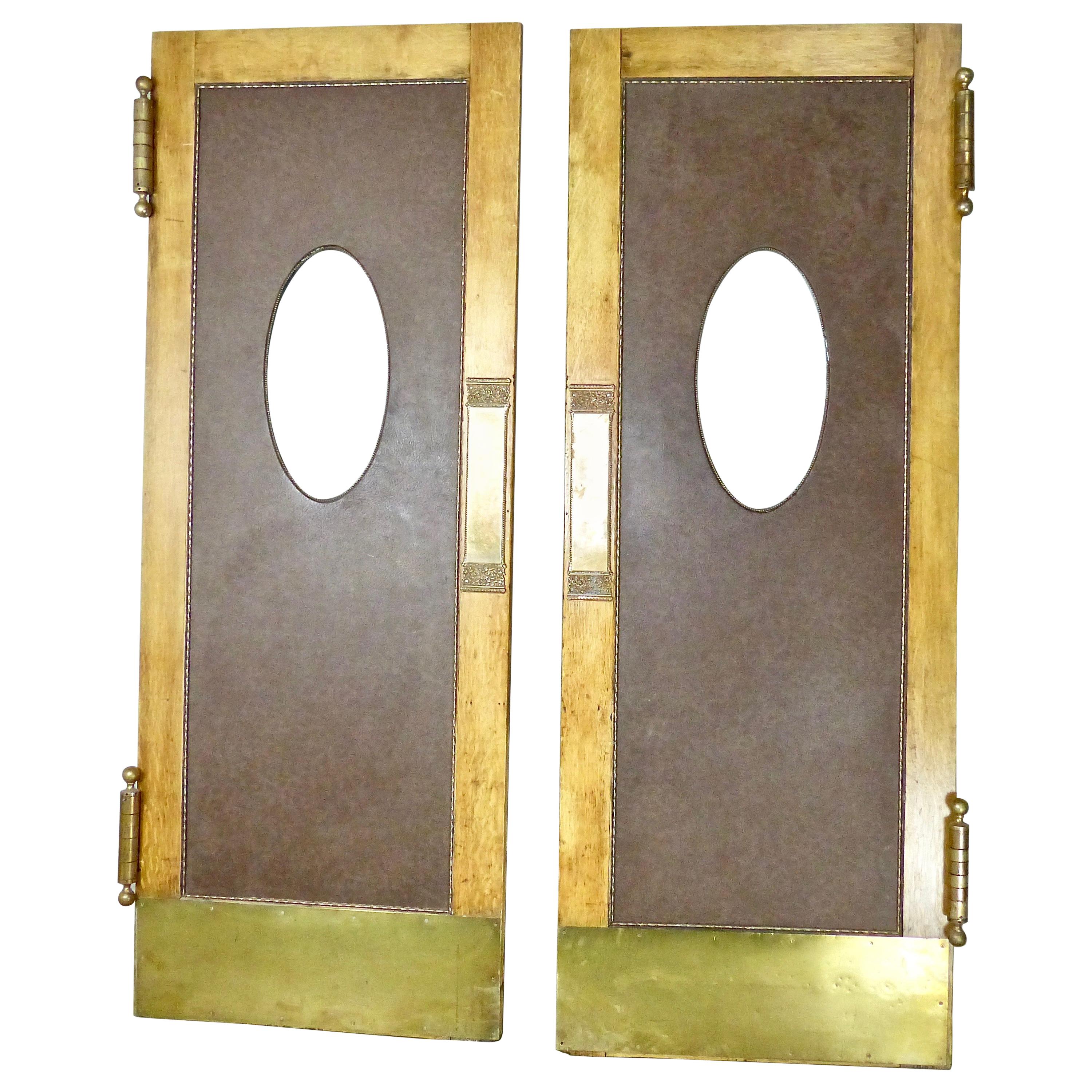 1930s Pair of Oak Swing Doors with Original Brass Hardware