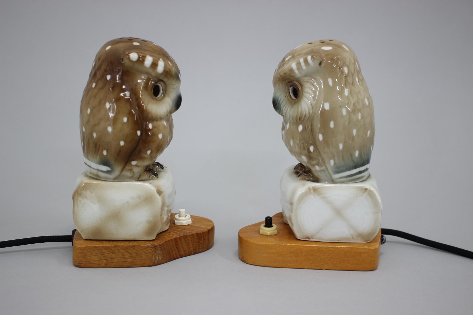 - newly rewired 
- Porcelain figure owls in very good condition.