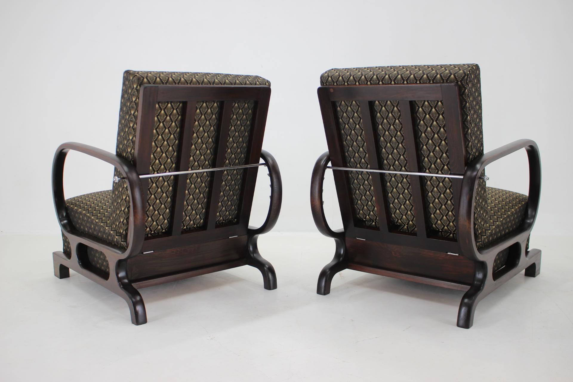Tissu Paire de fauteuils réglables Art Déco restaurés des années 1930, Tchécoslovaquie en vente