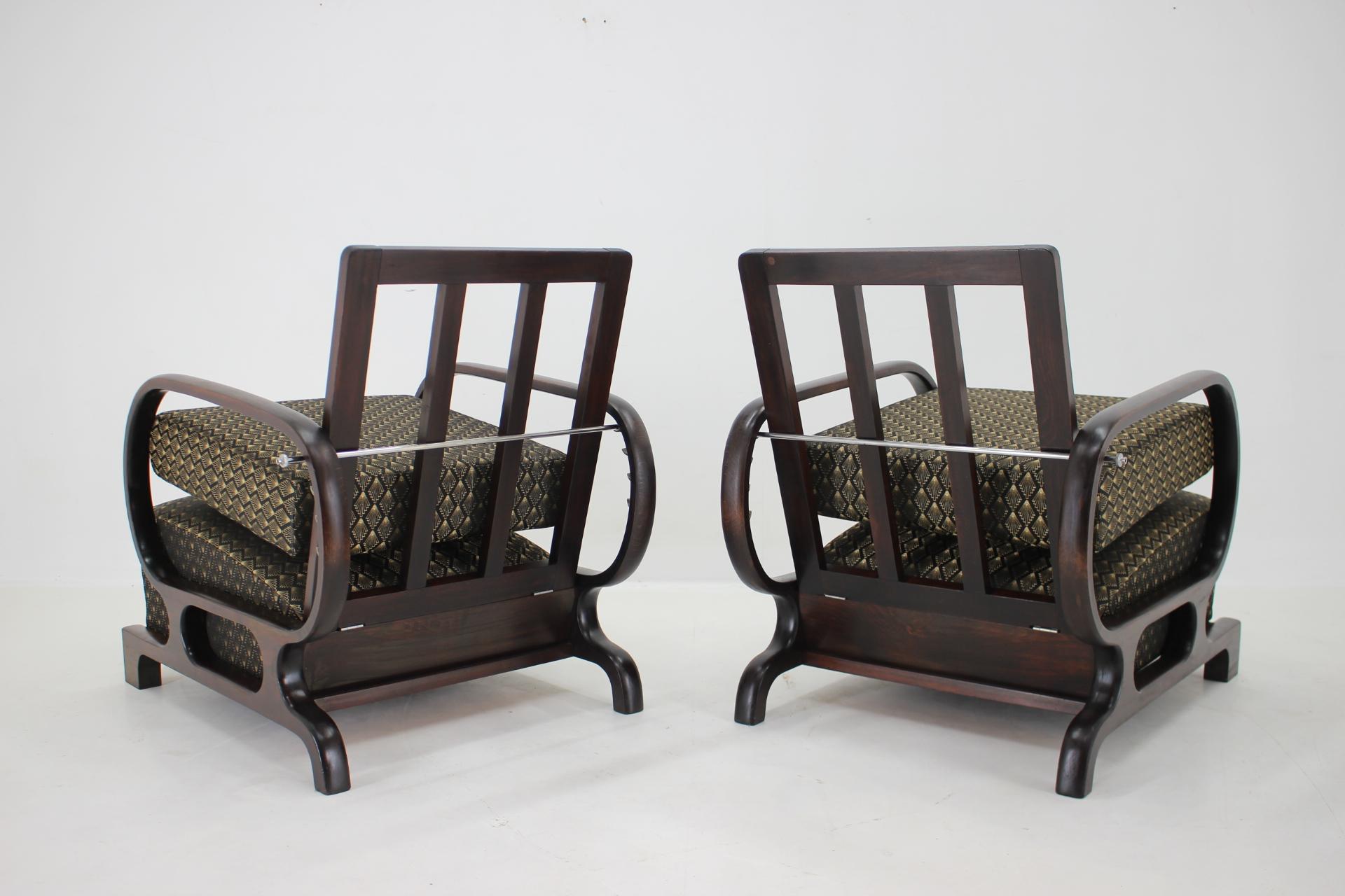 1930s Pair of Rare Restored Art Deco Adjustable Armchairs, Czechoslovakia For Sale 3