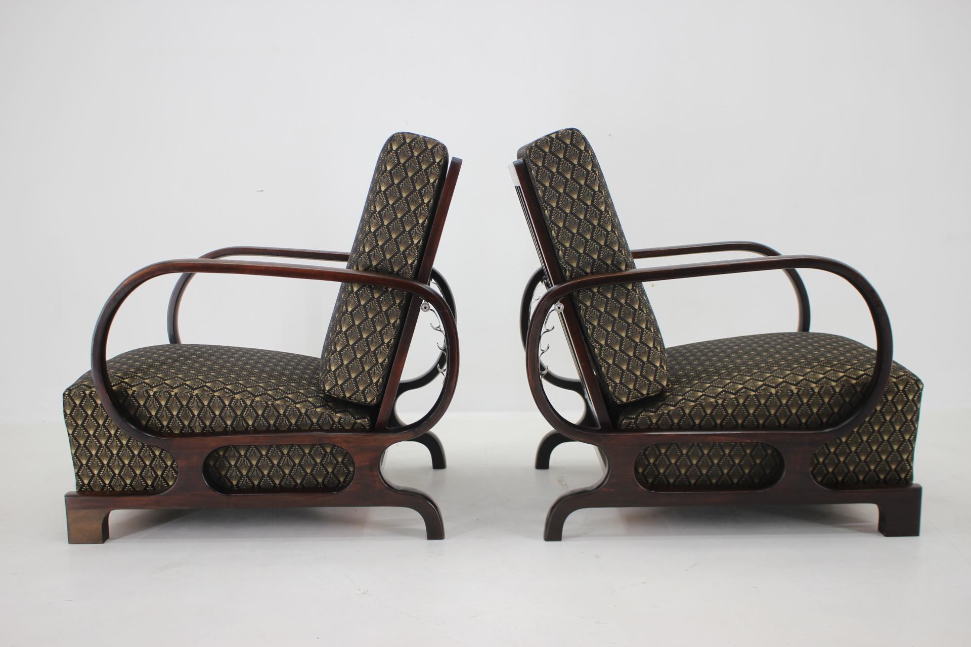 Paire de fauteuils réglables Art Déco restaurés des années 1930, Tchécoslovaquie en vente 2