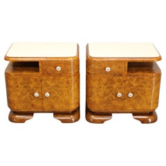 Paire de tables de nuit Art Déco restaurées des années 1930, Tchécoslovaquie